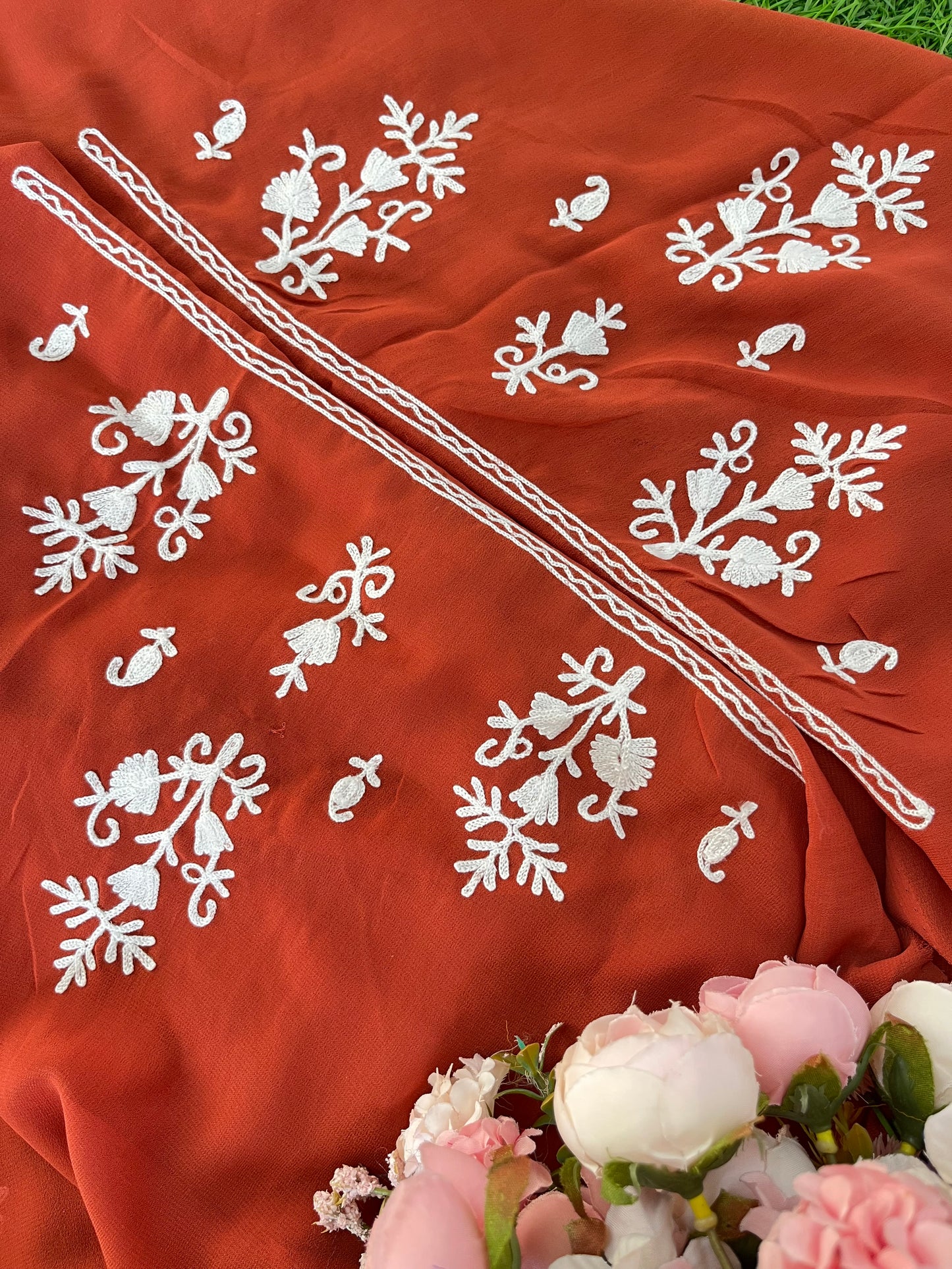 Rust Orange Georgette Unstitched Kurta Material