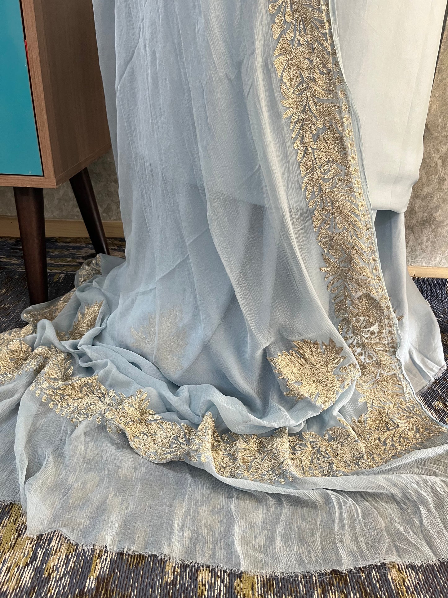 Ice Blue Sanam’ Tilla Kashmiri Silk Suit
