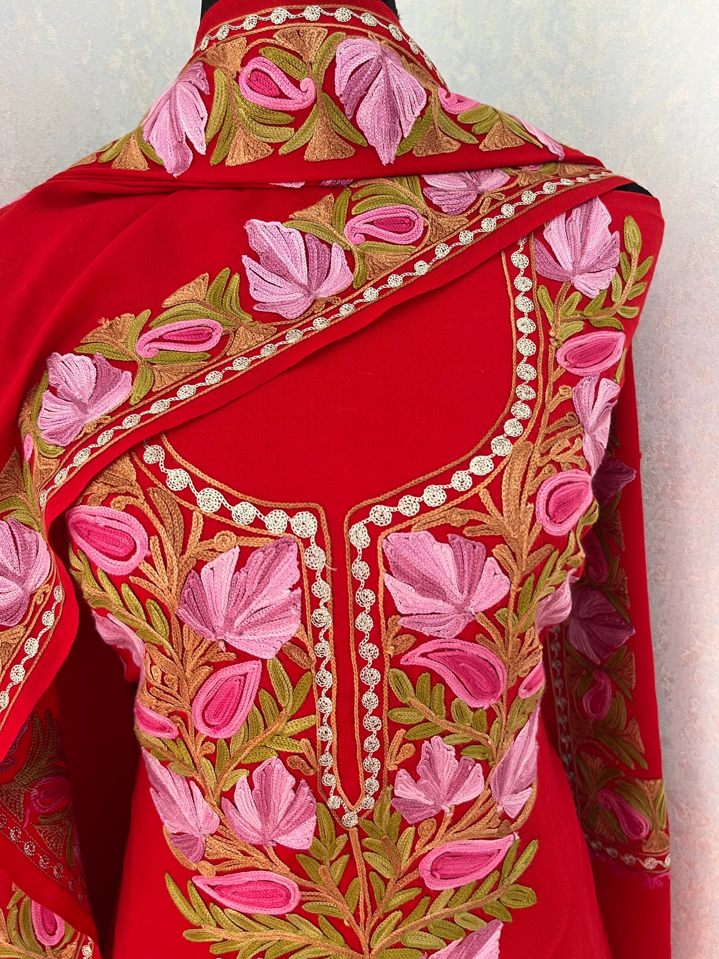 Red Aari Embroidered 3pc Suit Stole