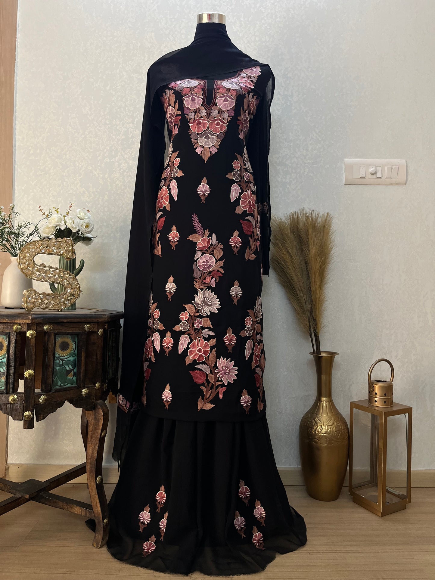 Black Georgette 3Pc Kashmiri Suit