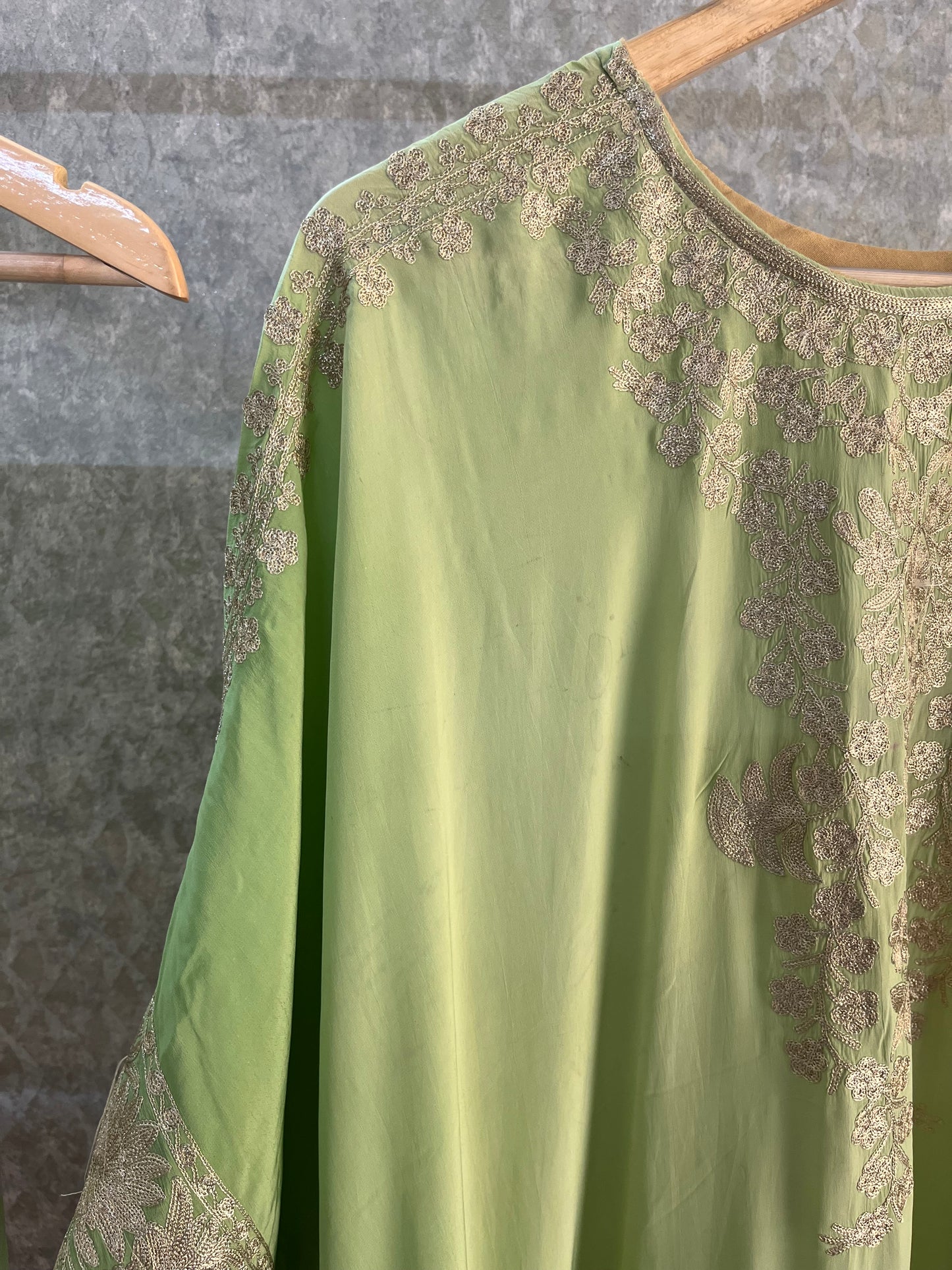 Pista Green Pure Crape Kashmiri Kaftan