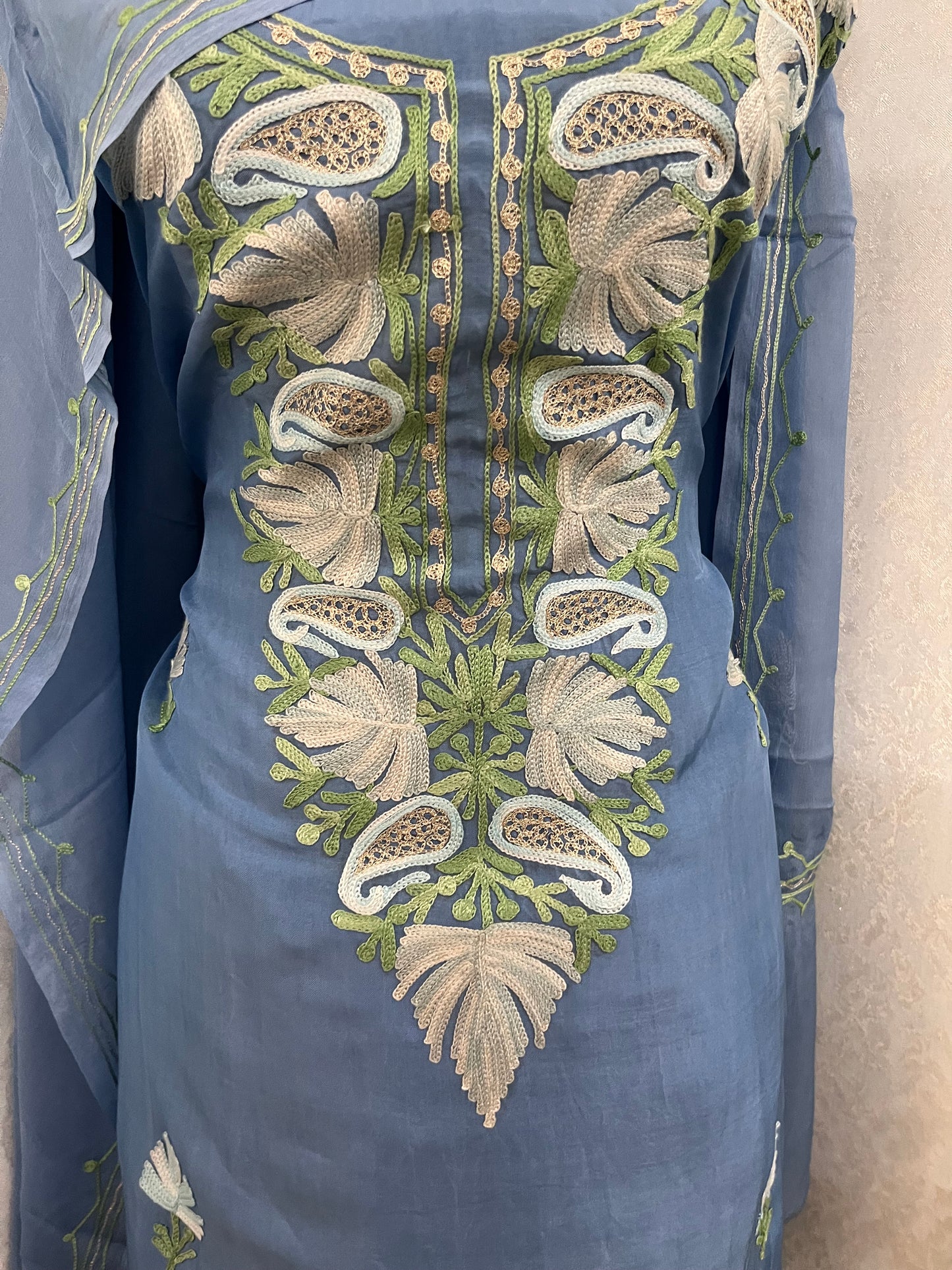 Soft Blue Opada Silk Kashmiri Suits