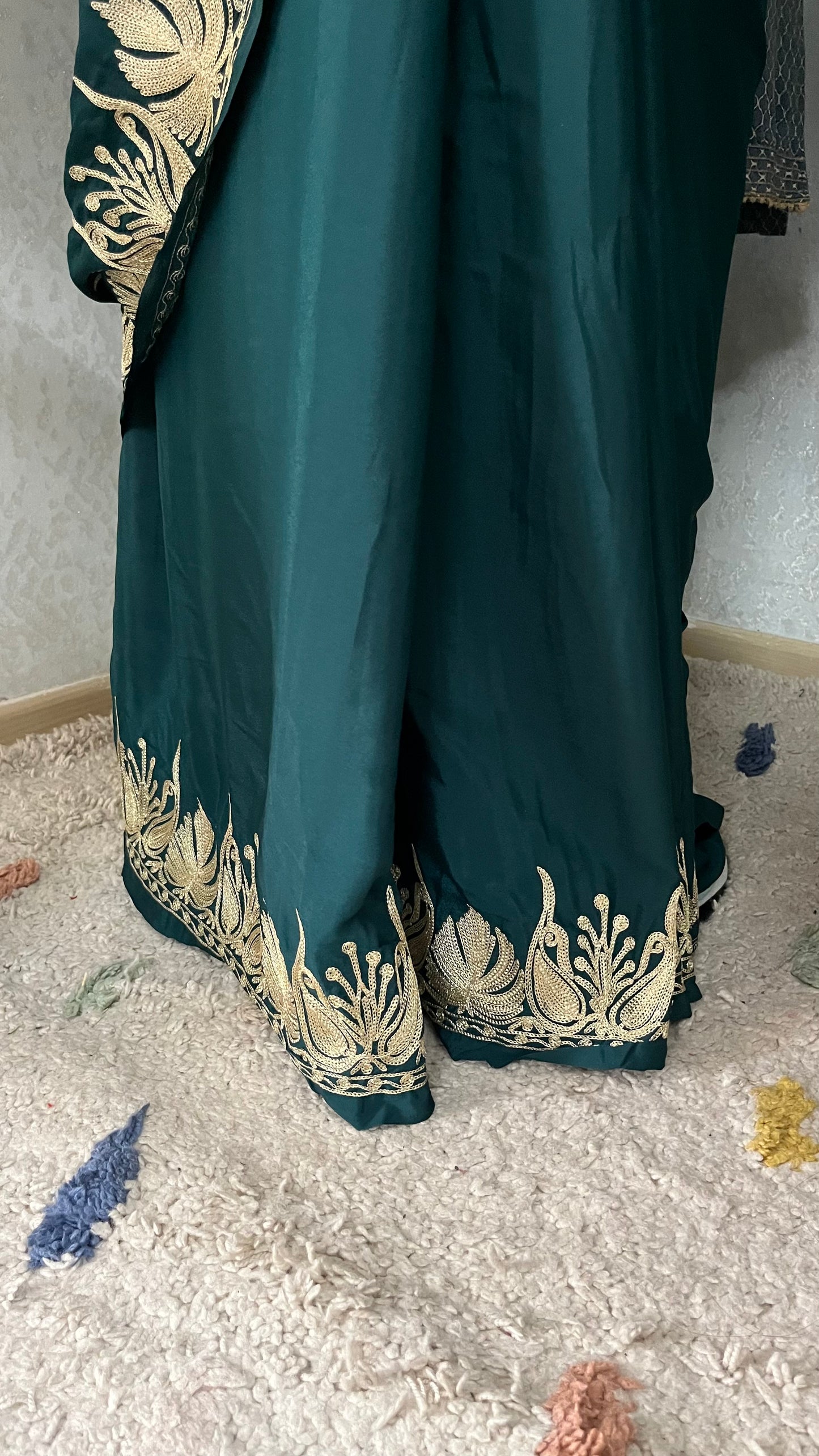 Green Crape Kashmiri Tilla Saree