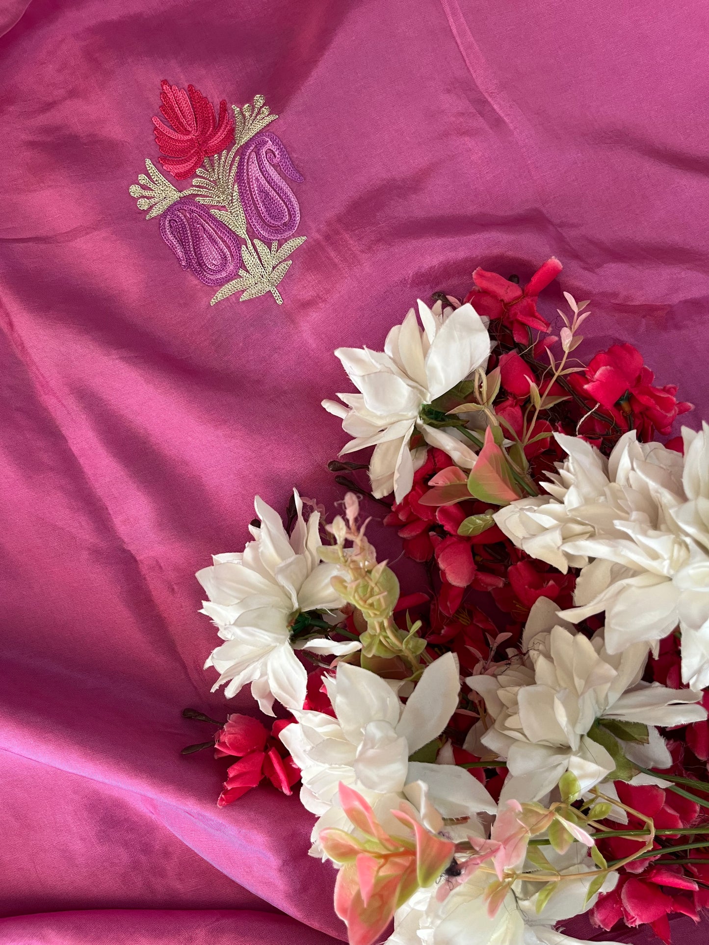Sanam’ Mauve Silk Aari Embroidered Suit material