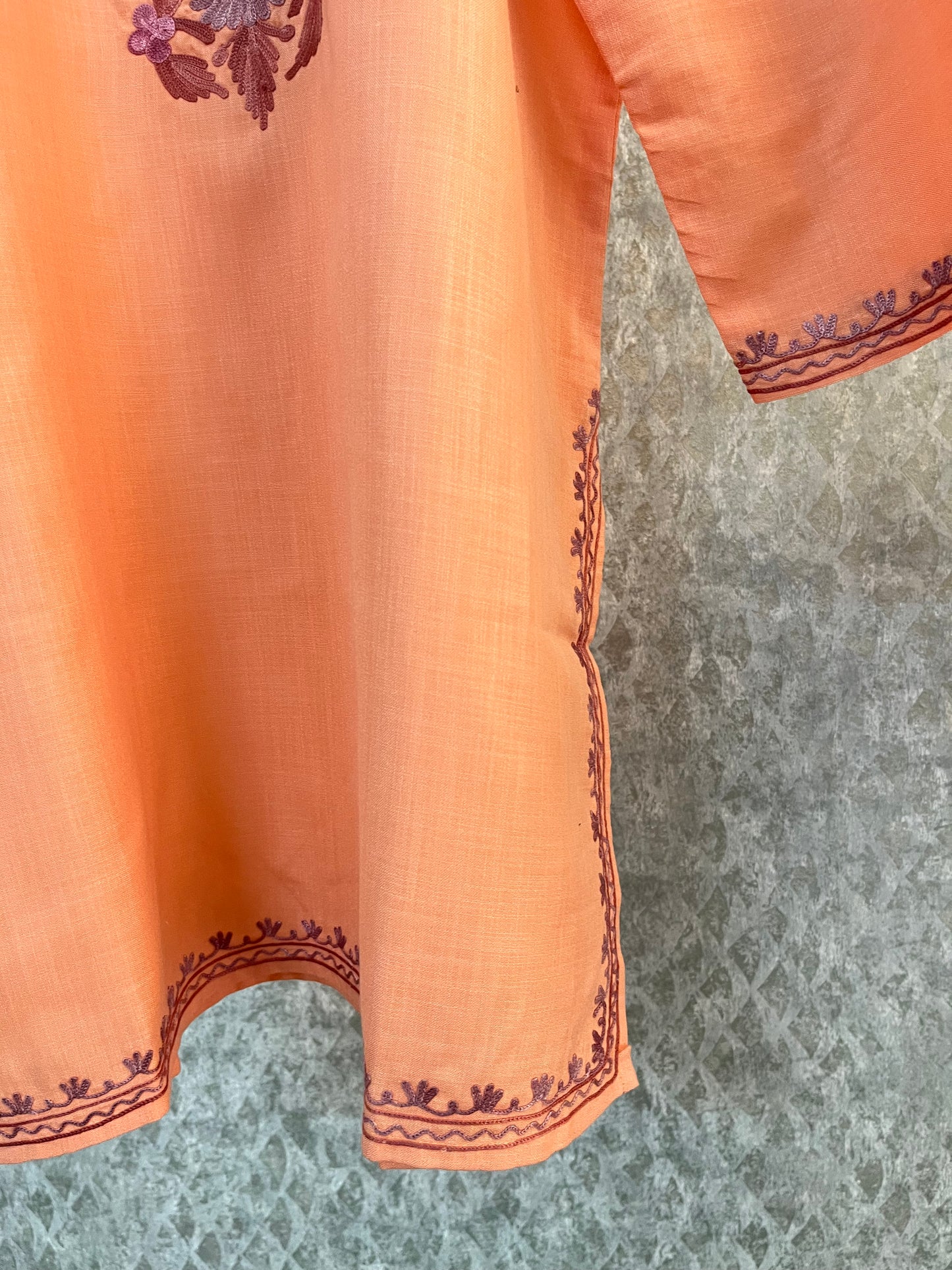 Peach Cotton Aari Work Kurta