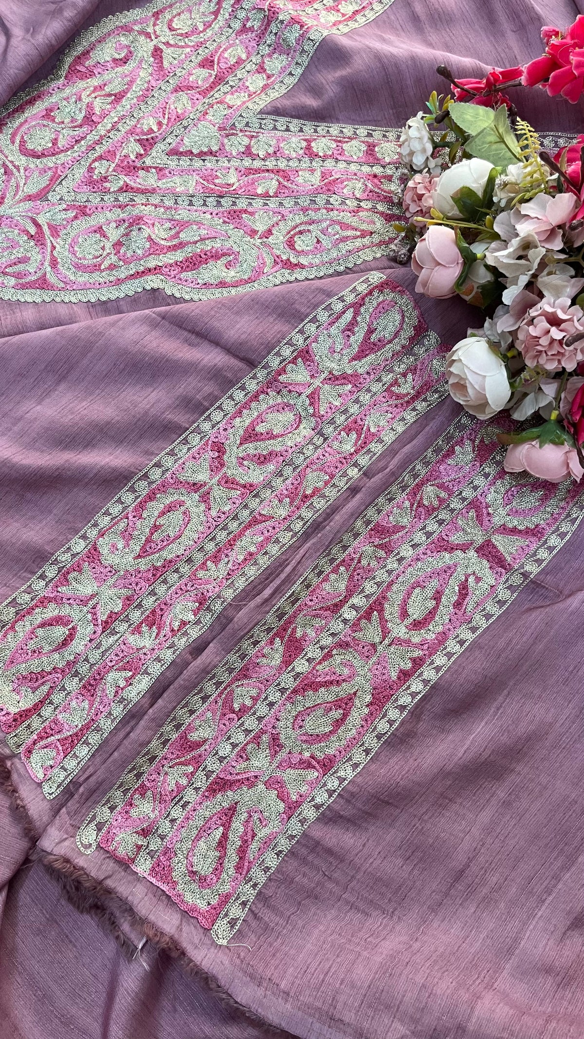 Mauve Russian Silk Kashmiri Suit