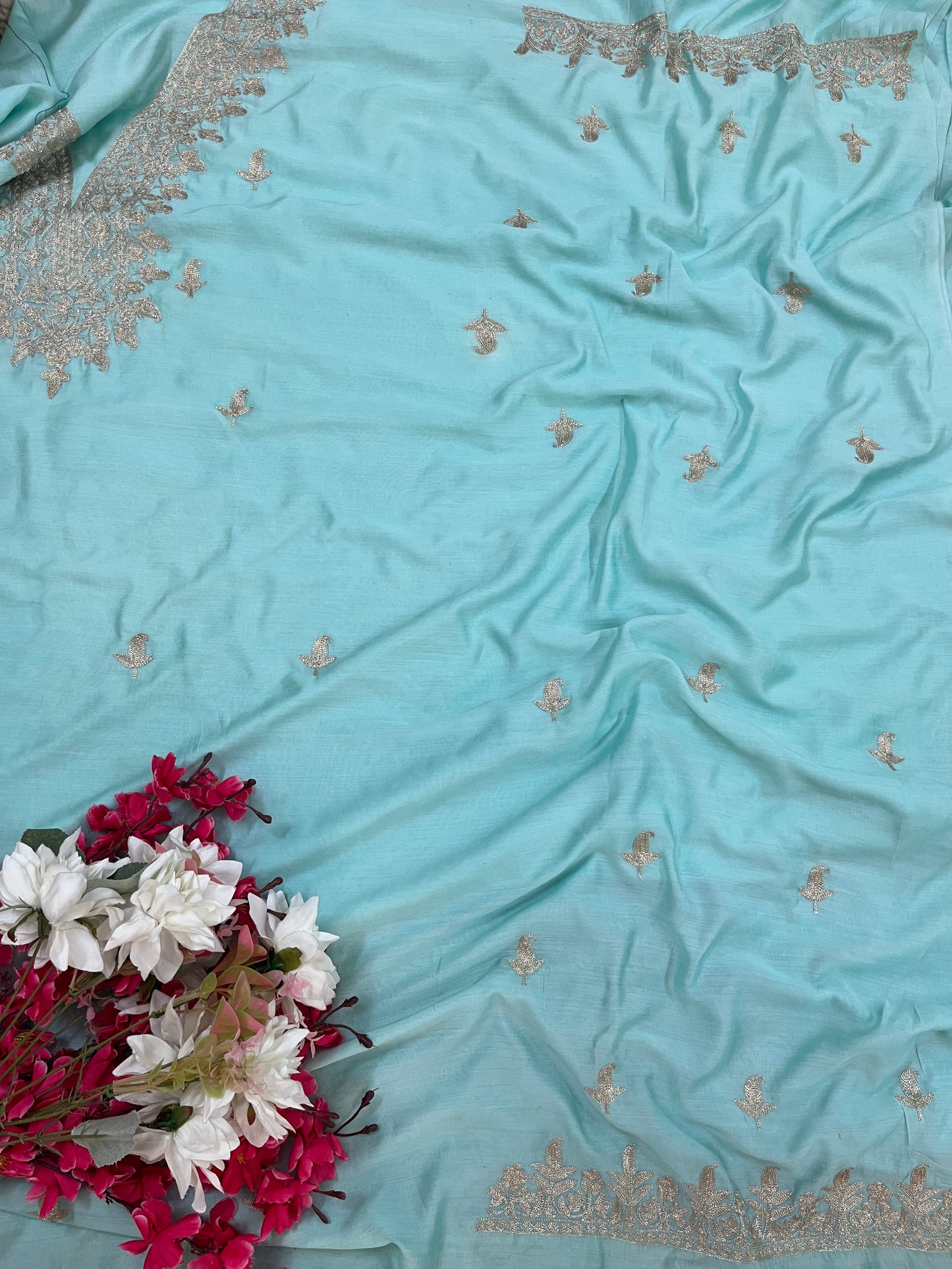 Sky Blue Chanderi Silk Kashmiri Suit
