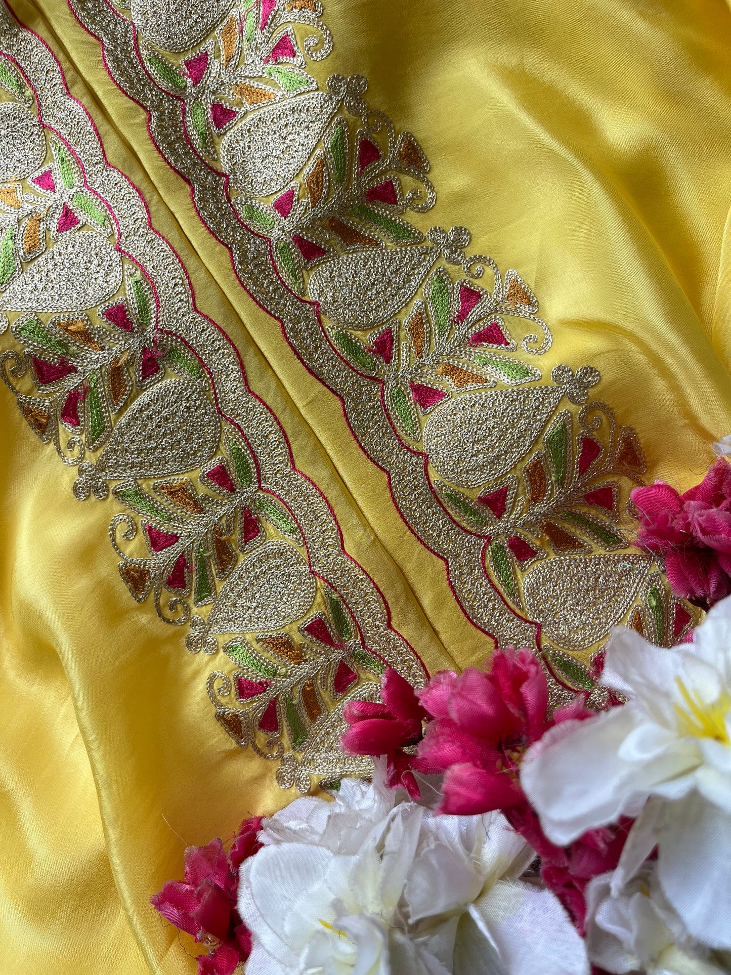 ‘Kalaa’ Lemon Yellow Crape Kashmiri Suit