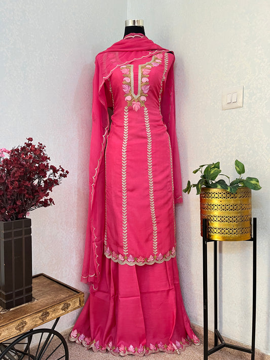 Sanam’ Candy Pink Silk Aari Embroidered Suit material