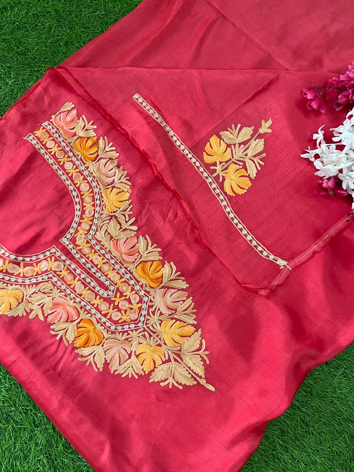 Blush Red Opada Silk Kashmiri Suit