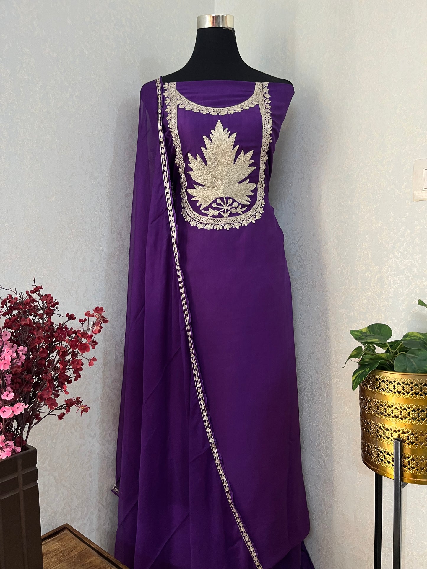 Dark purple Sanam Tilla Embroidered Suit material