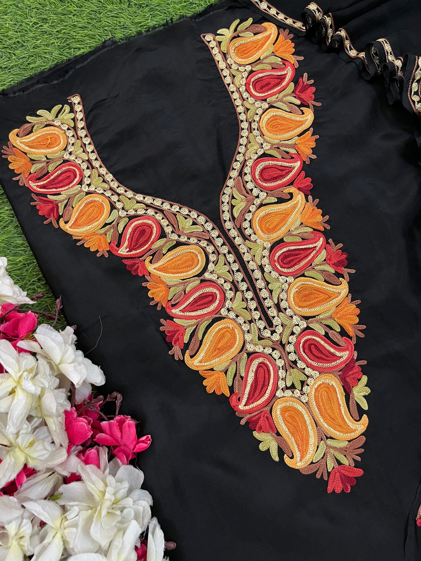 Black Opada Silk Kashmiri Suits
