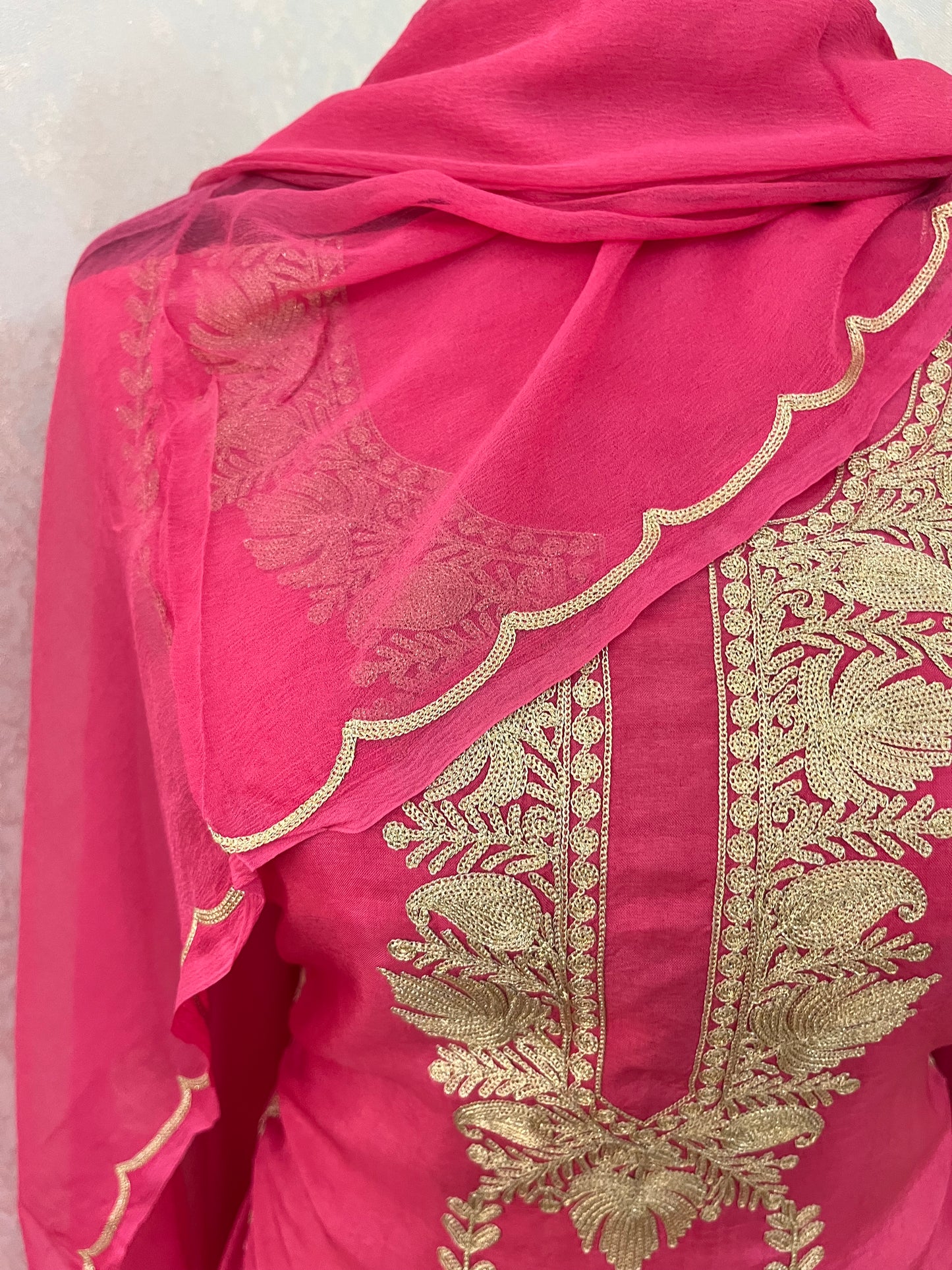 Rose Pink Sanam’ Silk Tilla Kashmiri Suit