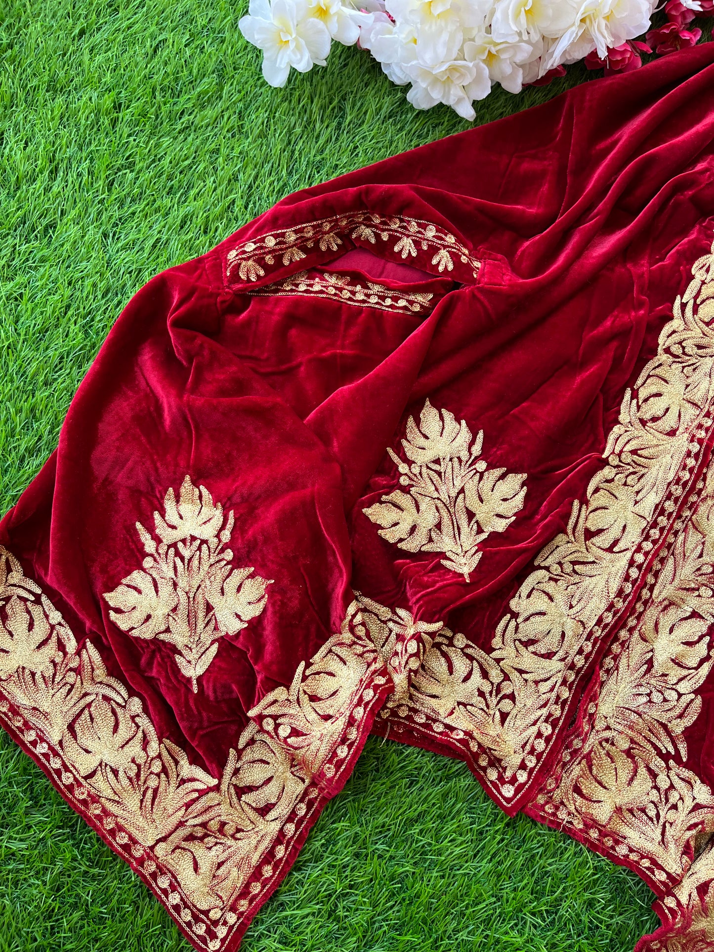 Red Tilla Embroidered Velvet Cape