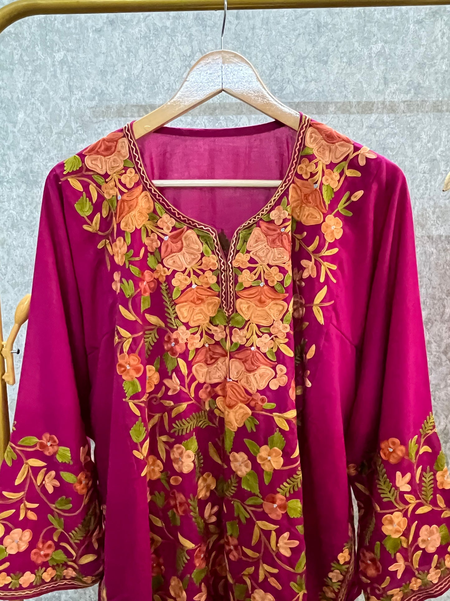 Hot Pink Cotton Front Jaal Pheran Set  Size (48)