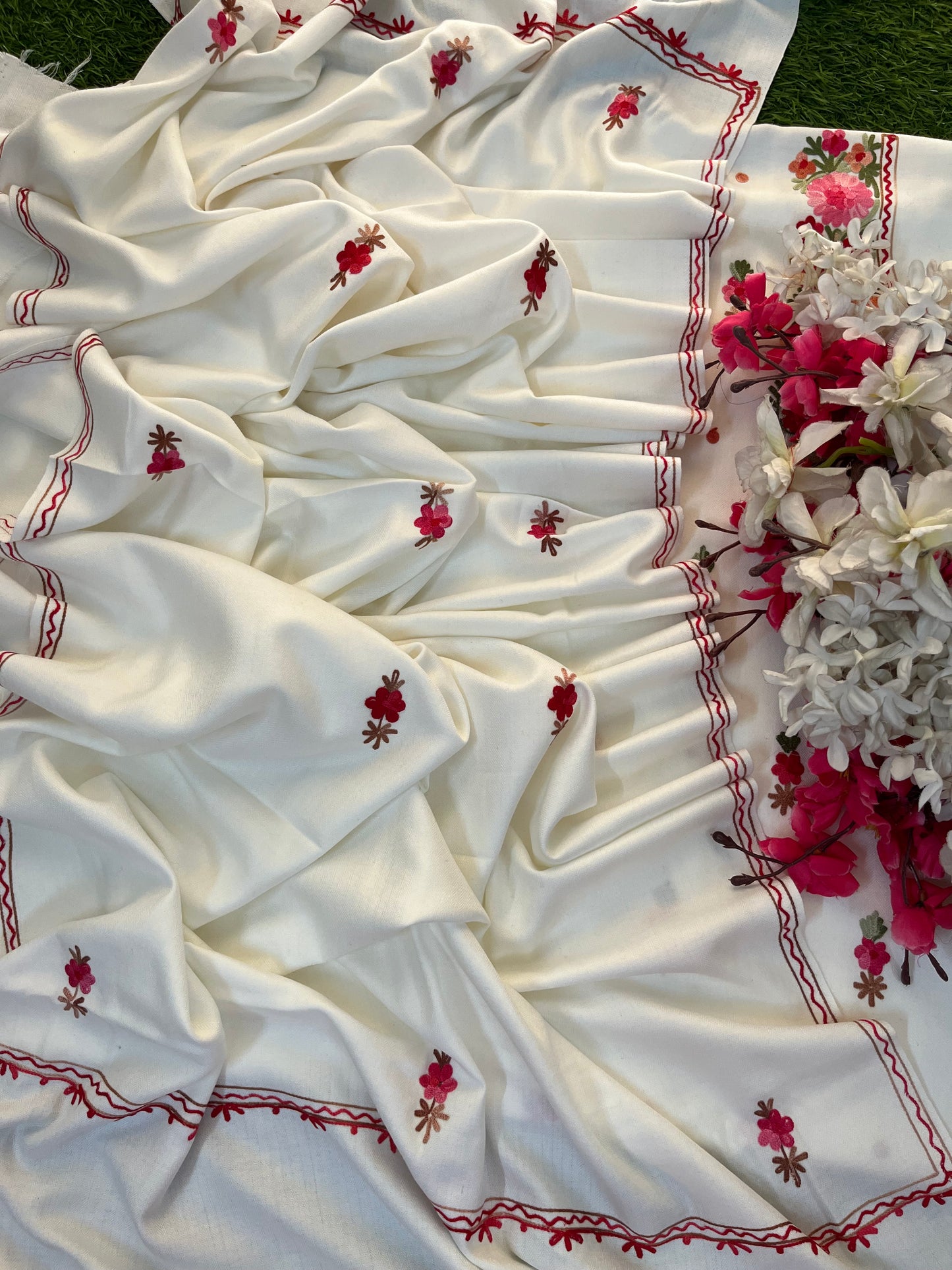 Off White Woollen Aari Embroidered 3pc suit