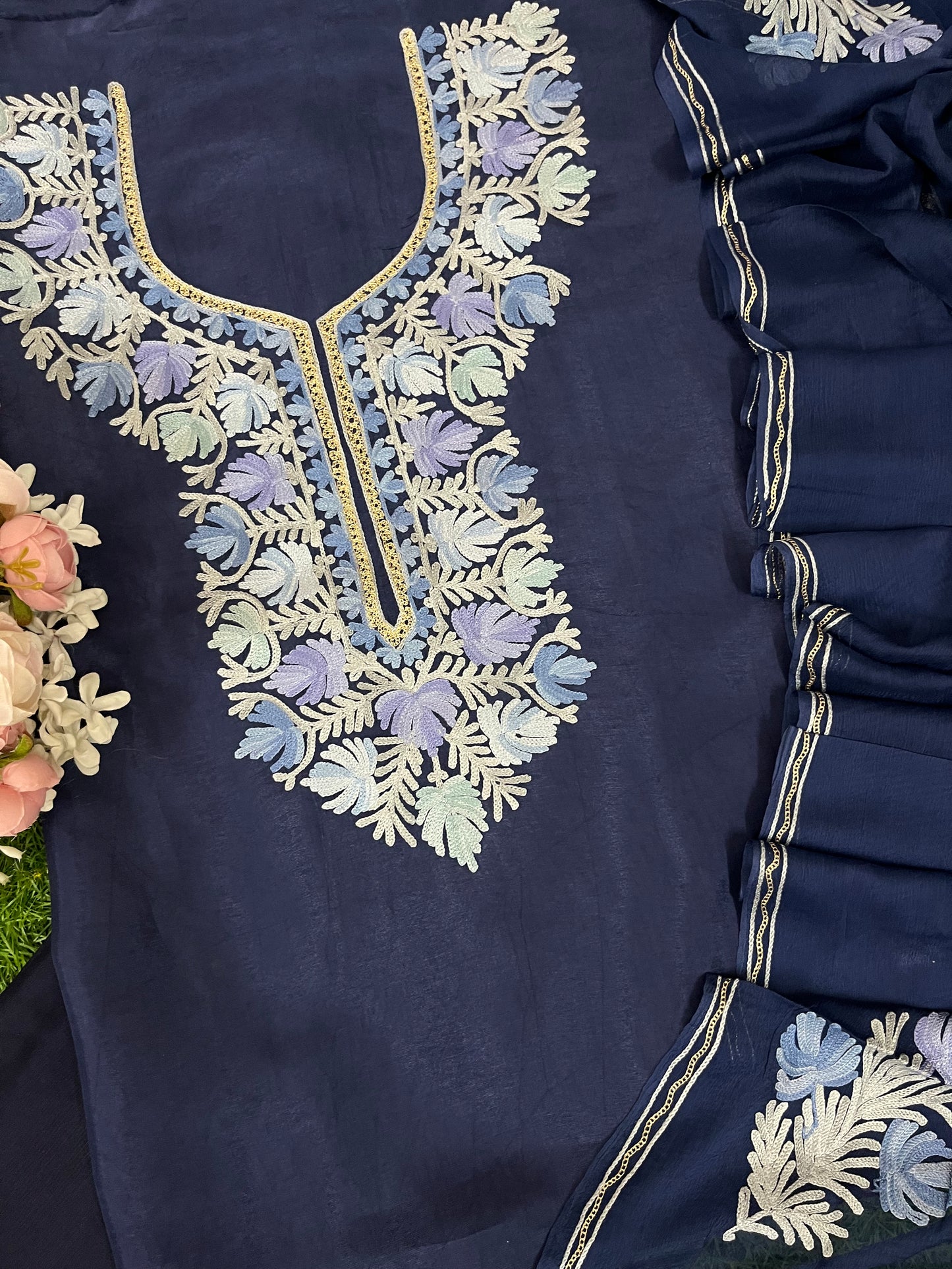 Royal Blue Opada Silk Kashmiri Suit