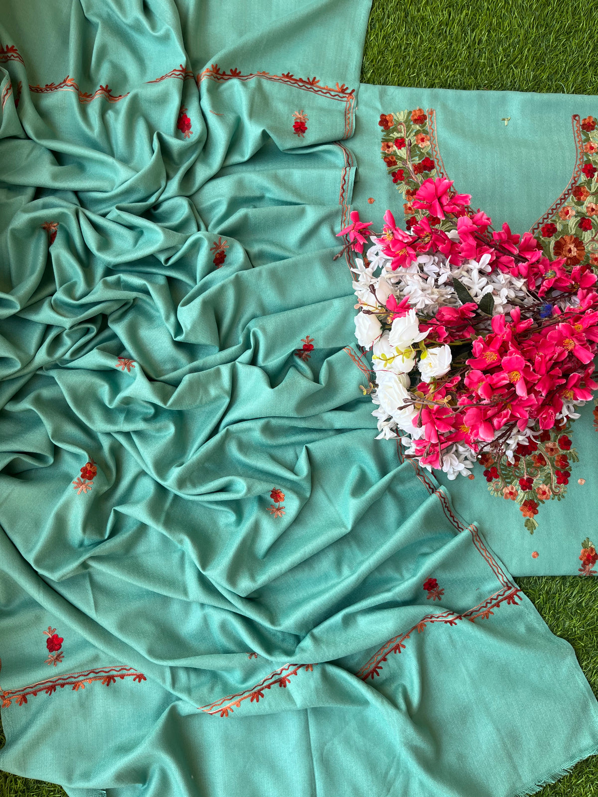 Blue Woollen Aari Embroidered 3pc suit