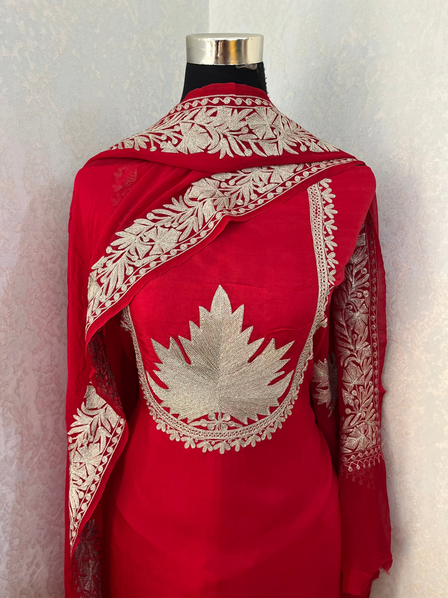 Red Sanam’ Tilla Kashmiri Silk Suit