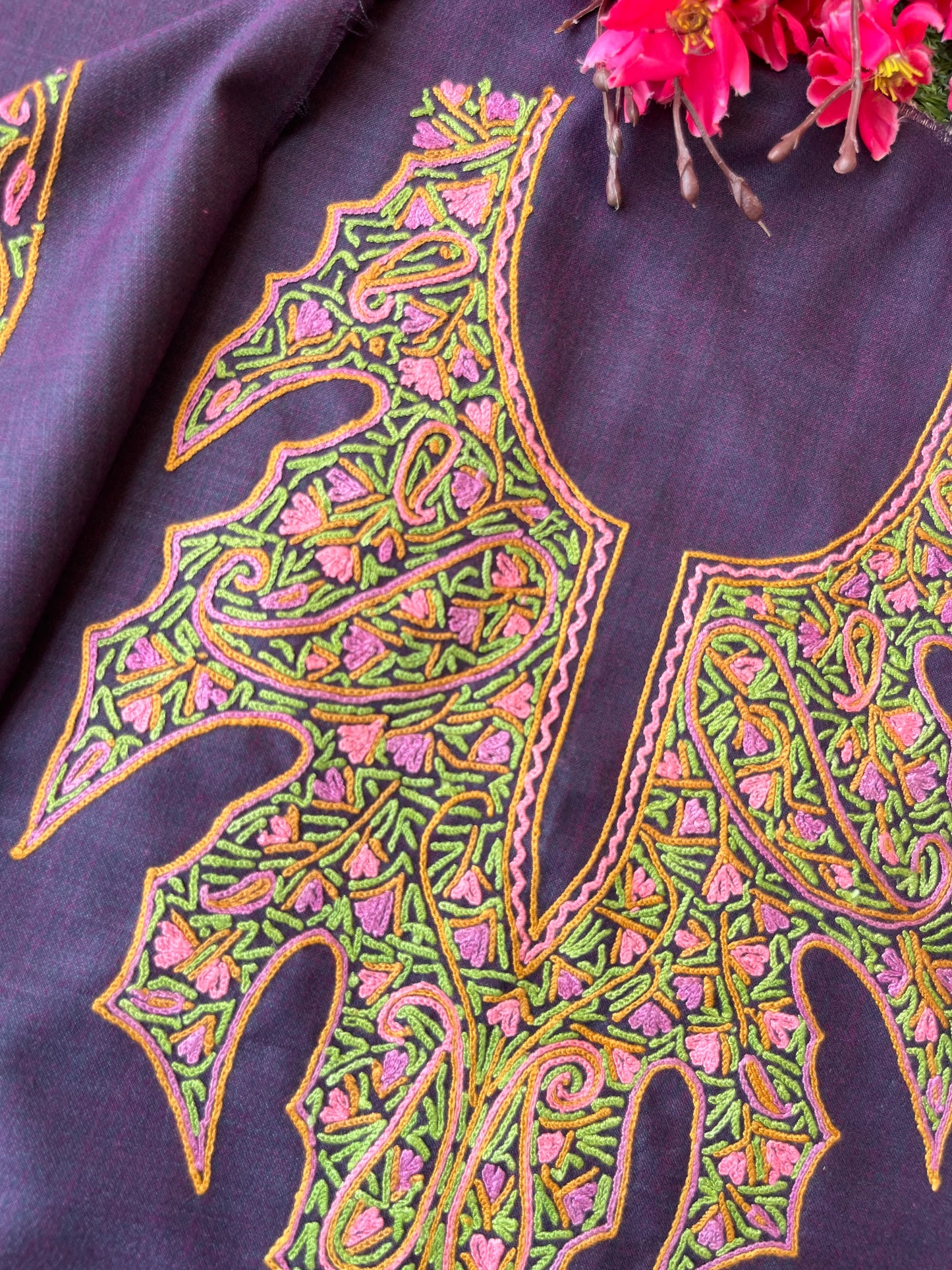 Blackish Purple Cotton Two Piece Suit (Hand Embroidered)