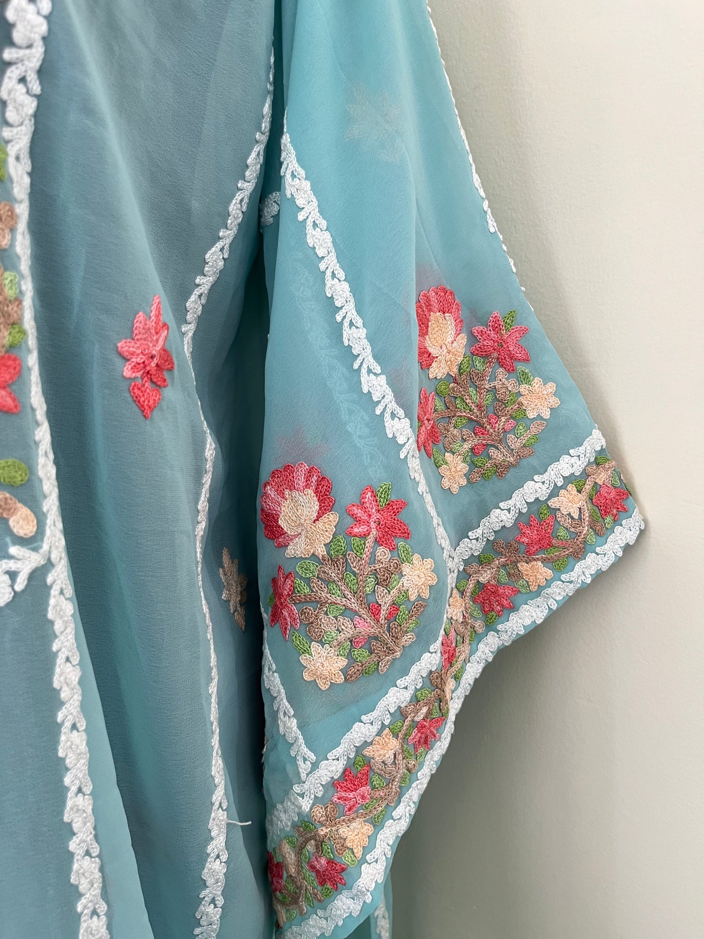 Soft Blue Georgette All over Work Aari Embroidered Unstitched Kurta