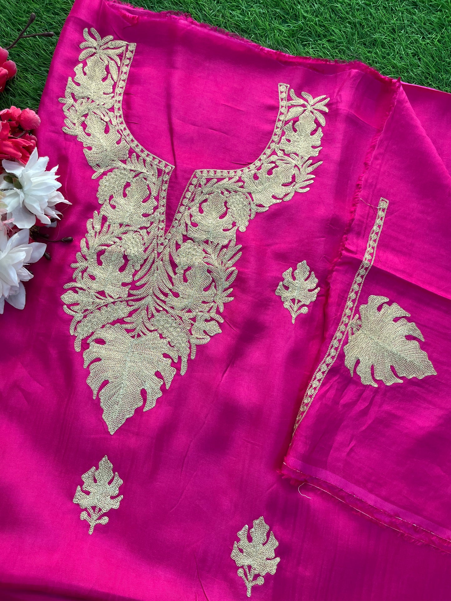 Hot Pink Silk Tilla Kashmiri Suit