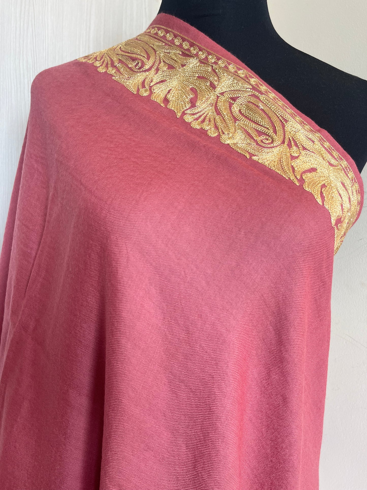 Onion Pink Fine Semi Pashmina Tilla Embroidered stole