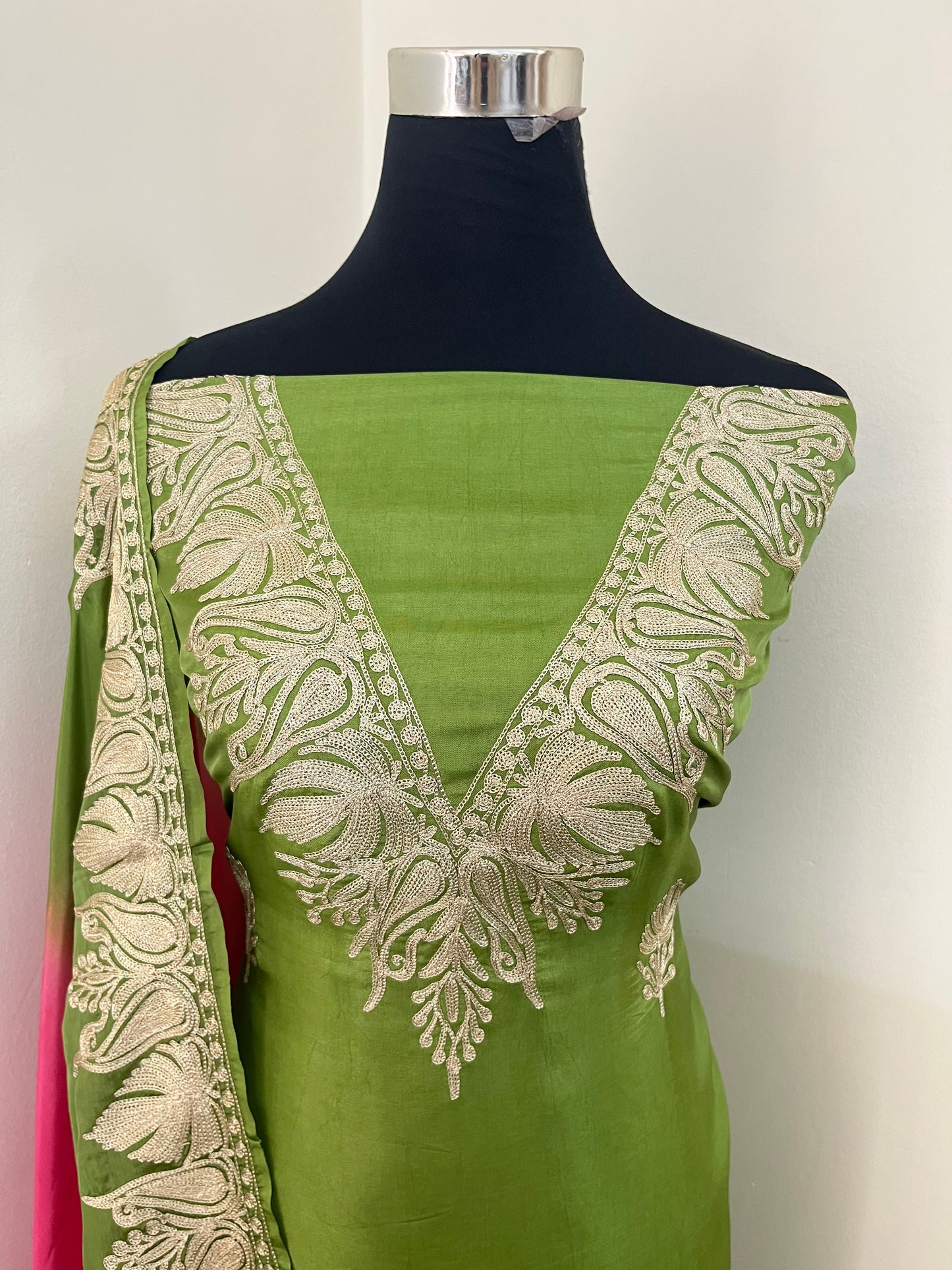 Sanam Henna Green Silk Kashmiri Suit