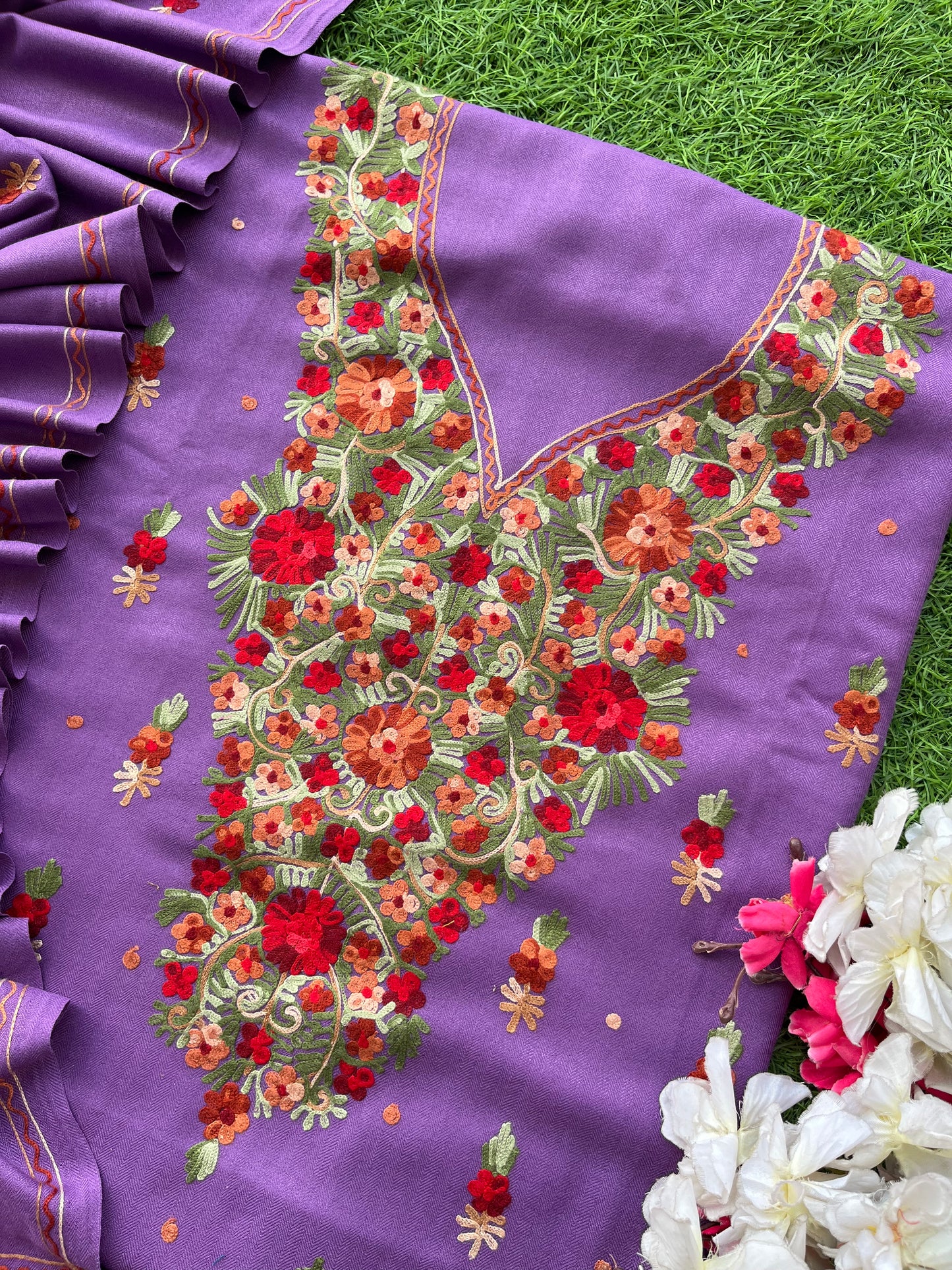 Lavender Woollen Aari Embroidered 3pc suit