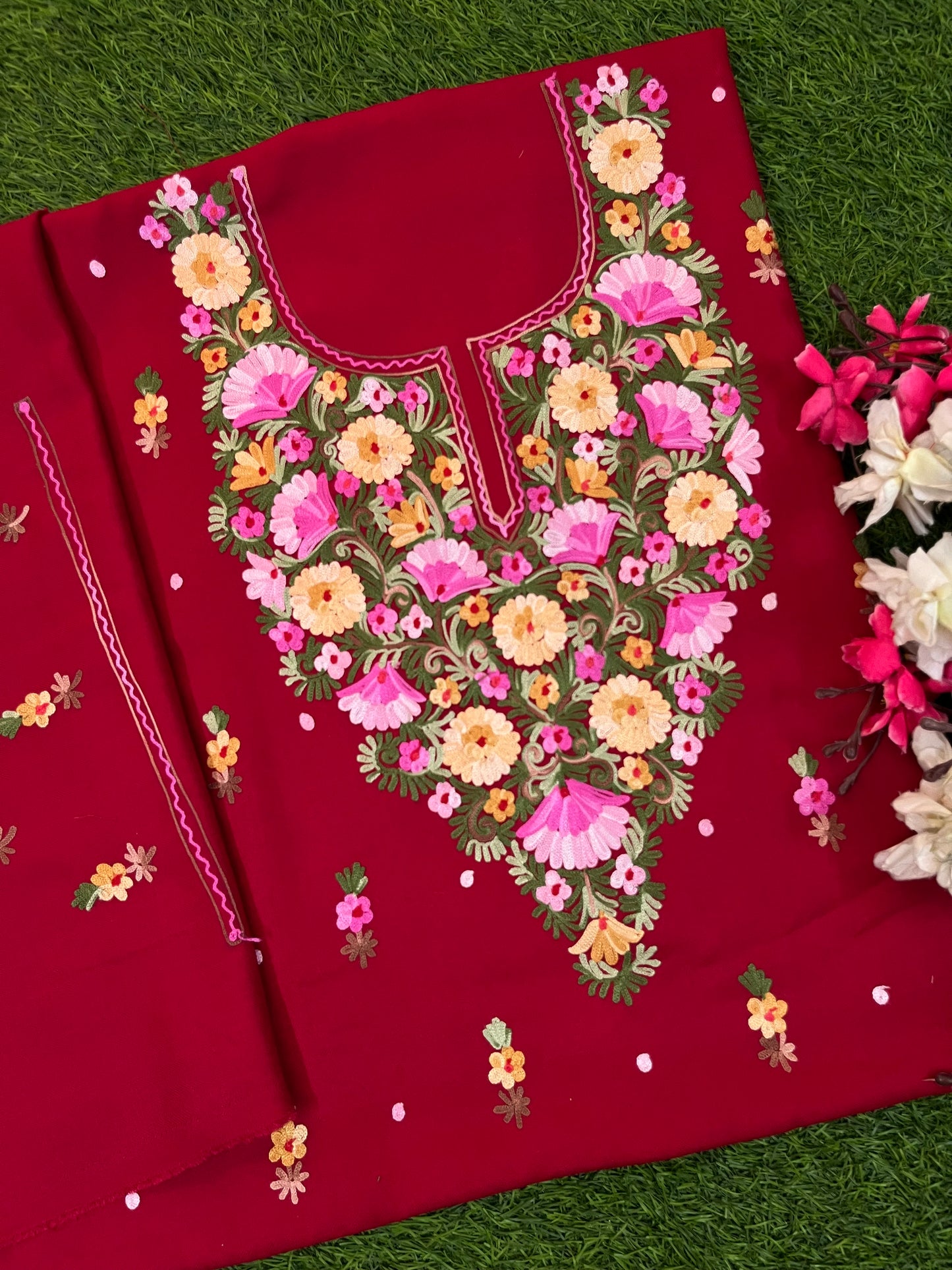 Maroon Woollen Aari Embroidered 3pc suit
