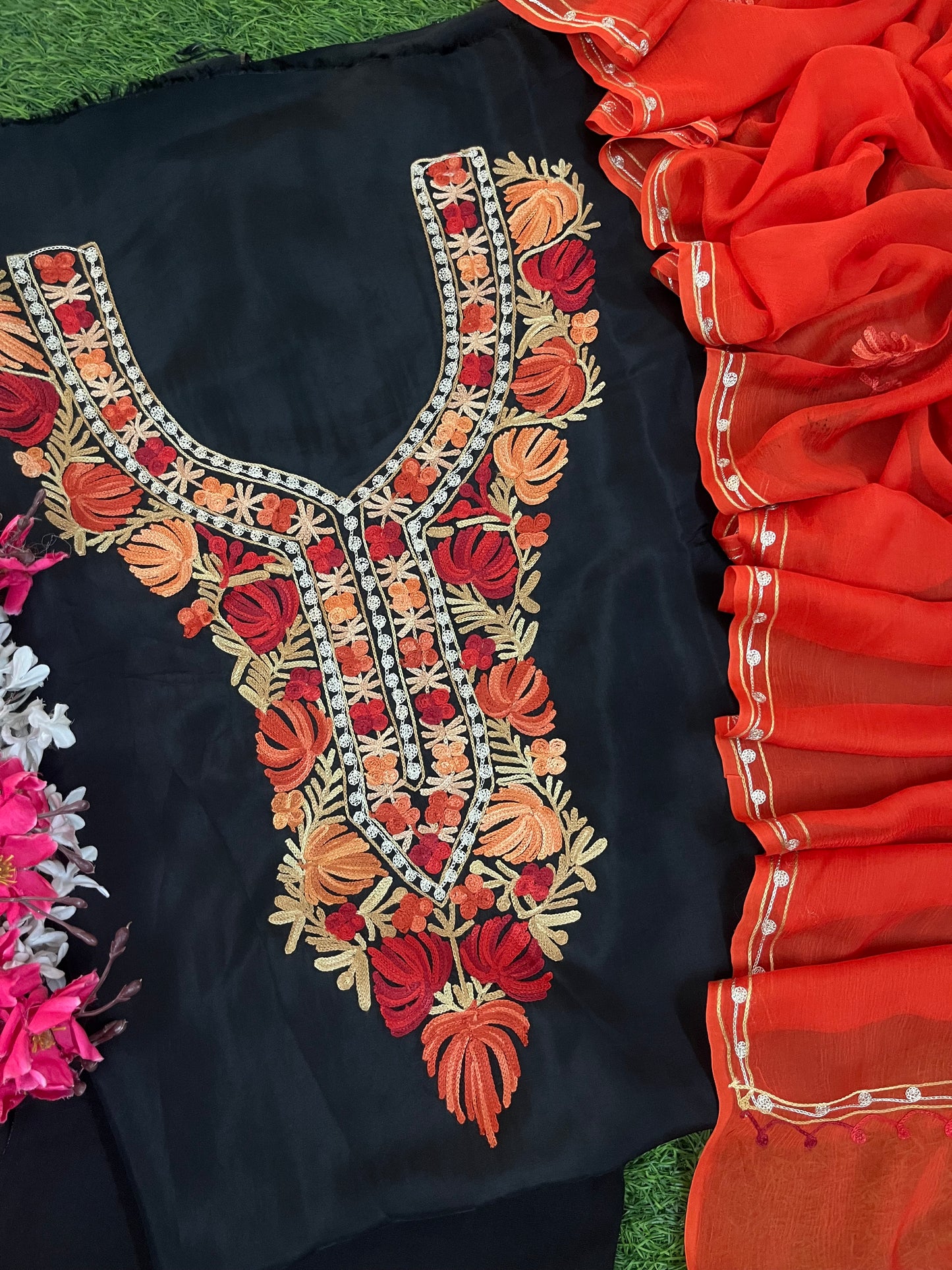 Black Opada Silk Kashmiri Suit