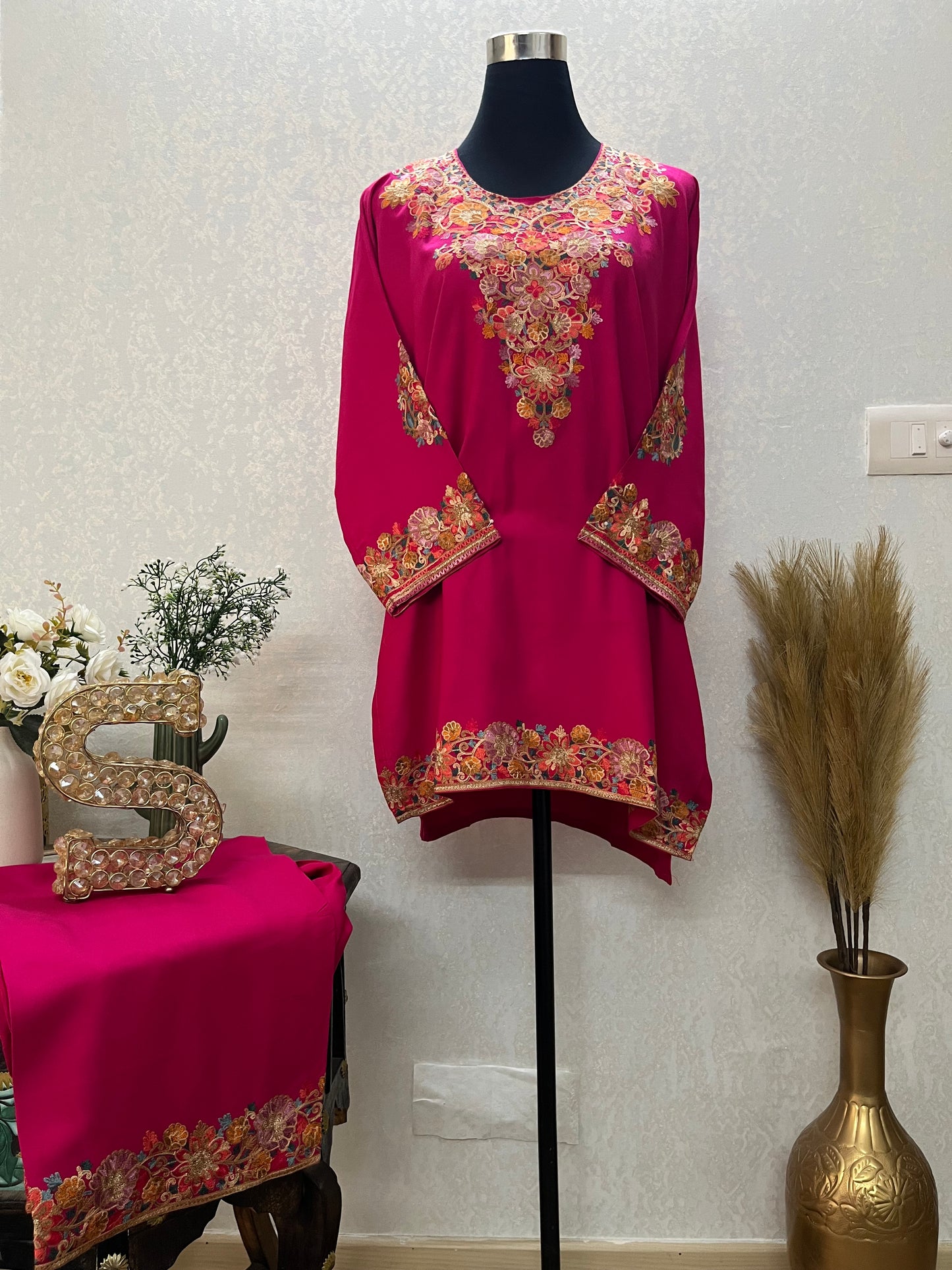 Hot Pink Cotton Stitched Co-ord Set( 42)