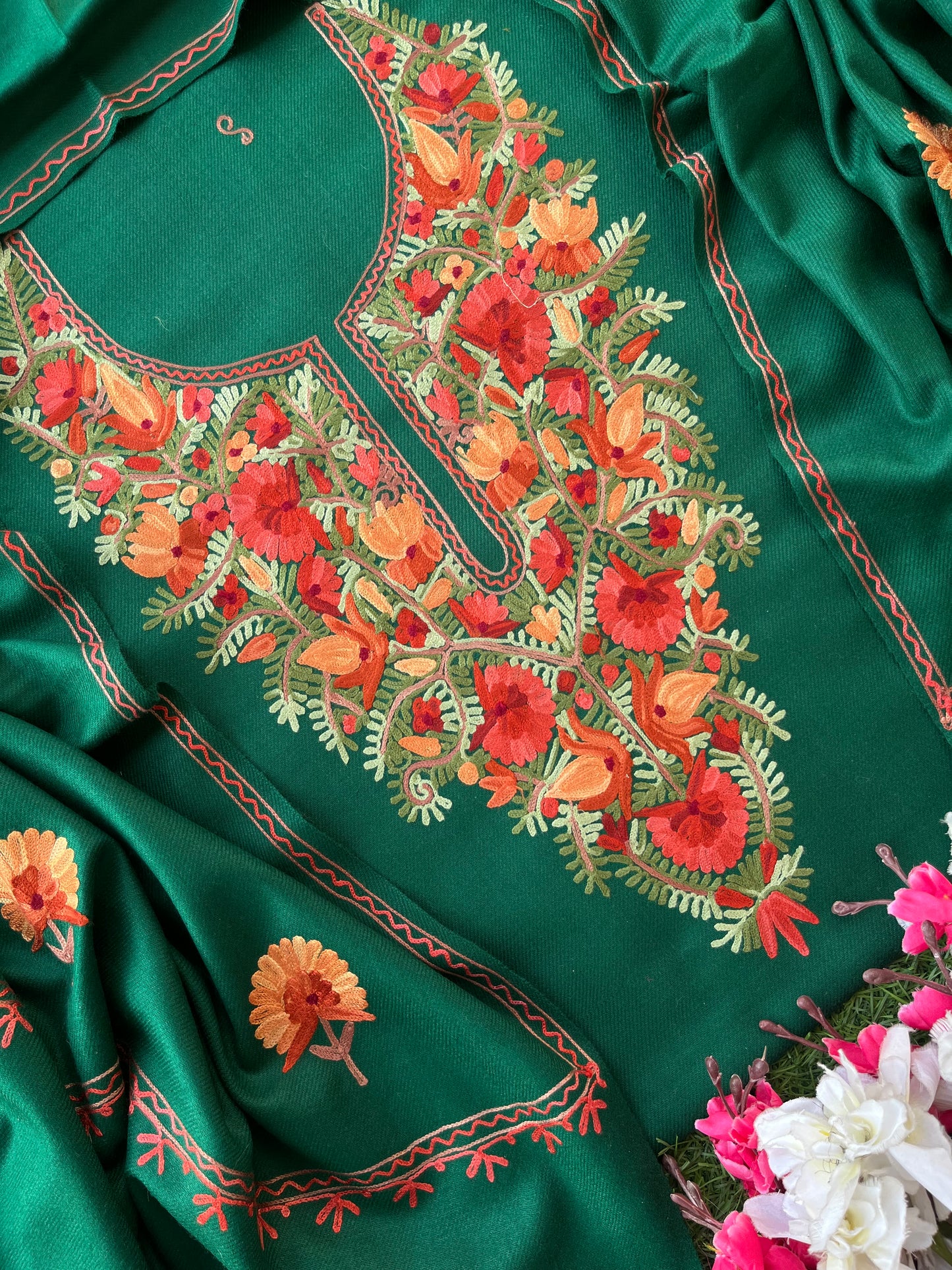 Bottle Green Woollen Aari Embroidered 3pc suit