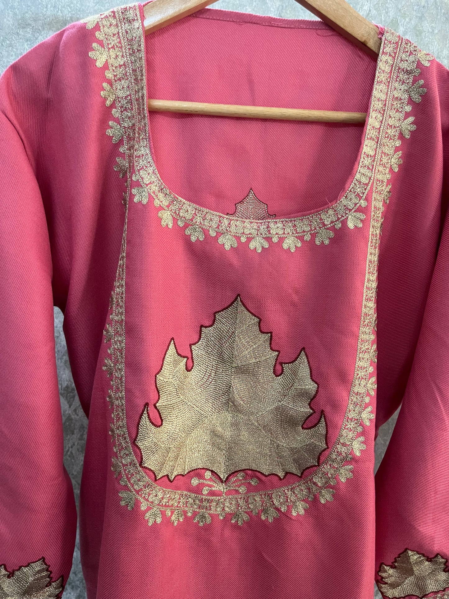 Candy Pink Woollen Kashmiri Co-Ord Set ( Size 42)