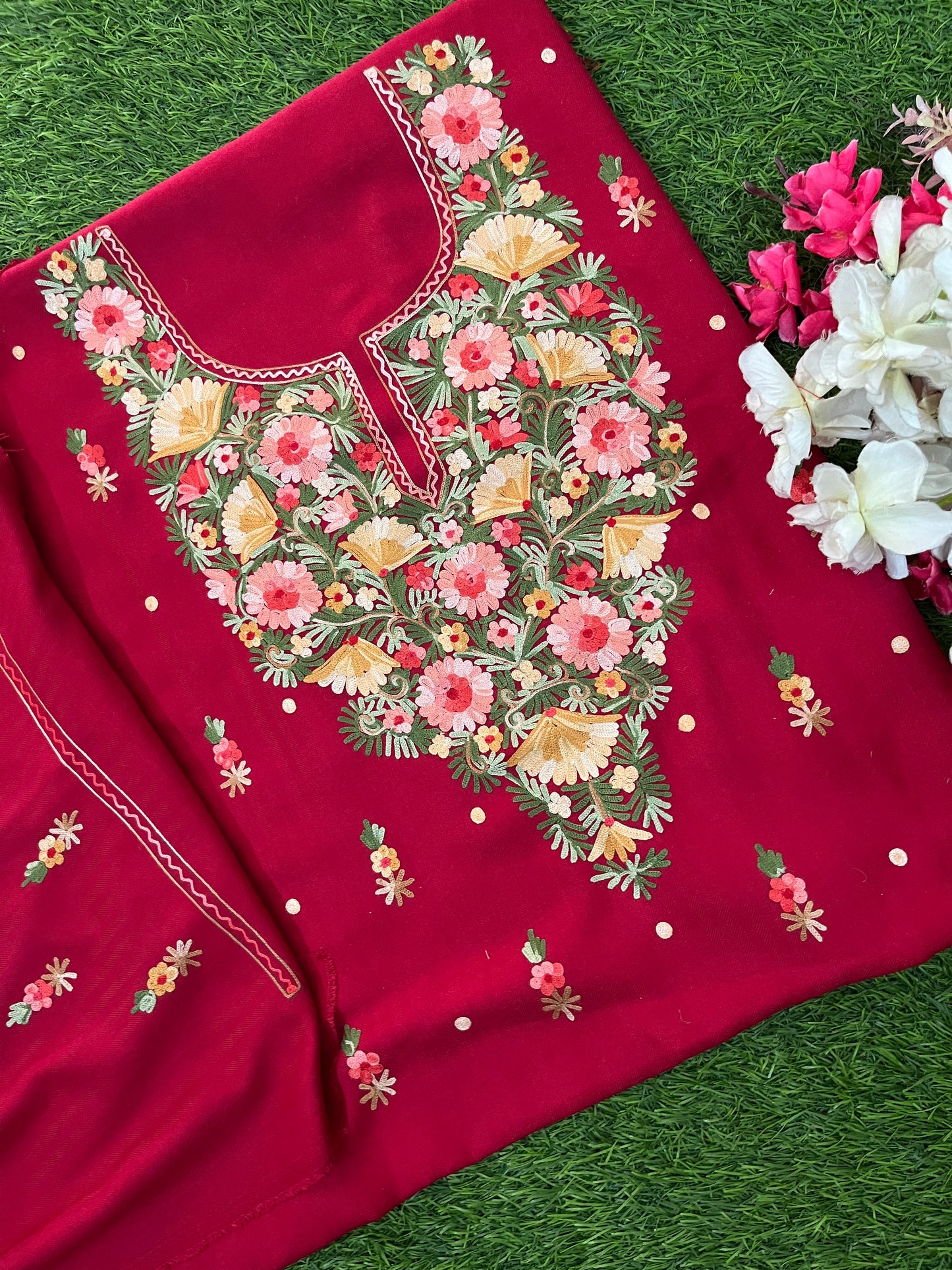 Maroon Woollen Aari Embroidered 3pc suit