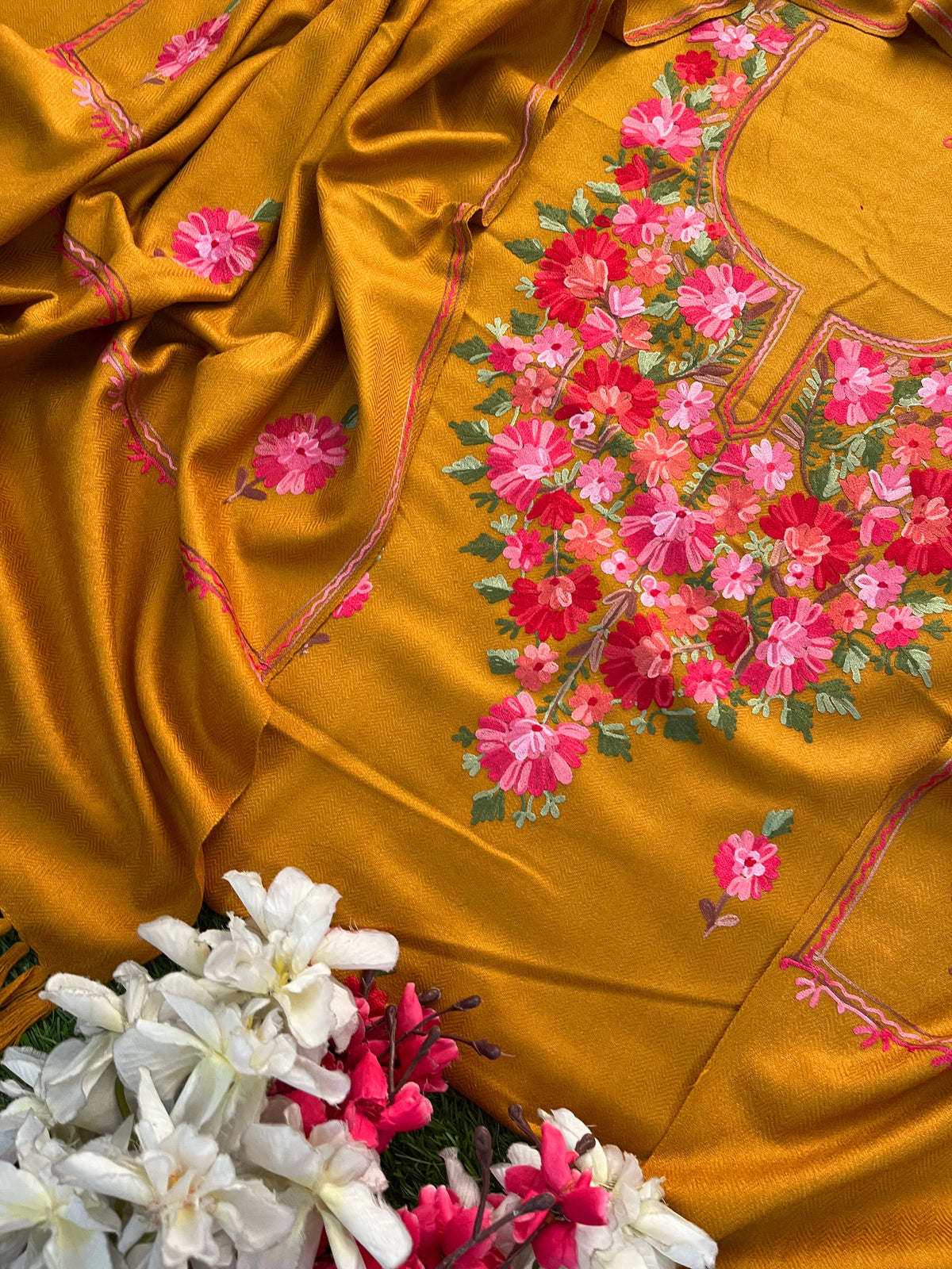 Mustard Woollen Aari Embroidered 3pc suit