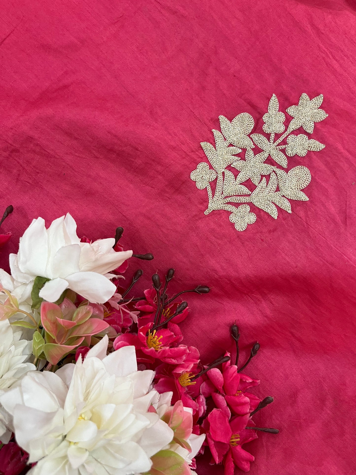 Fuchsia Pink Chanderi Silk Kashmiri Suit