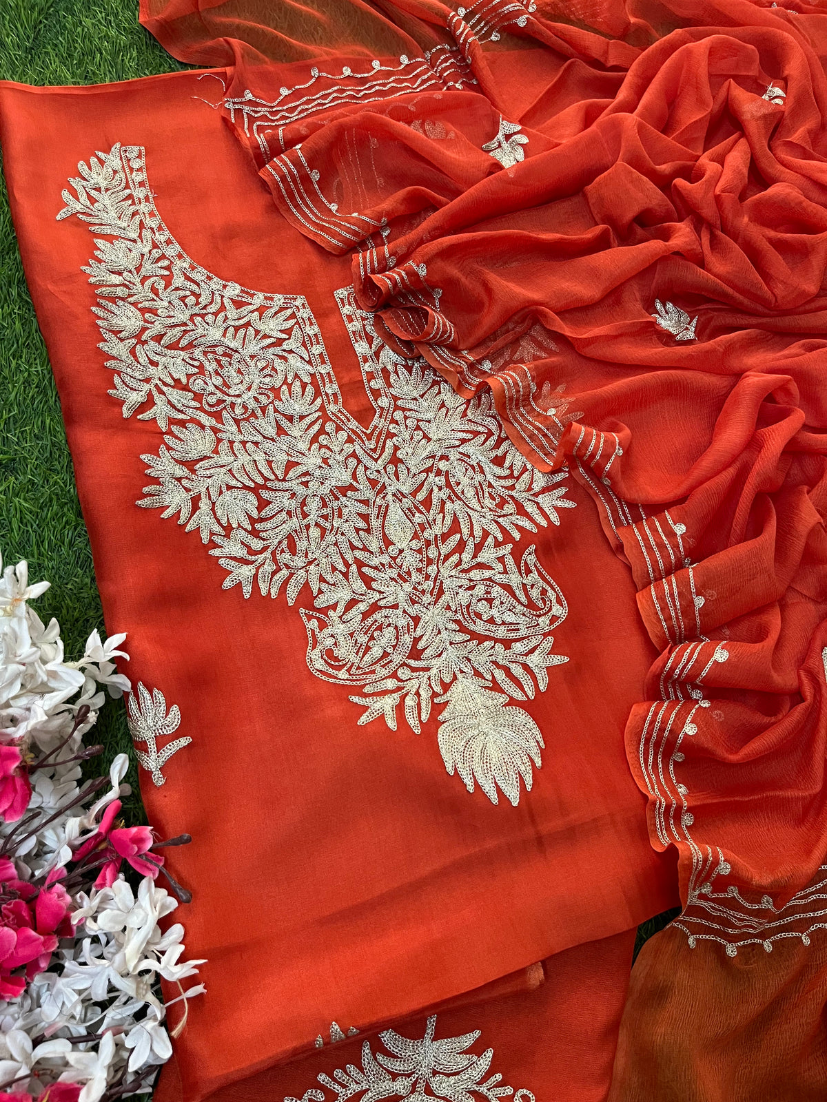 Rust Silk Tilla Kashmiri Suit