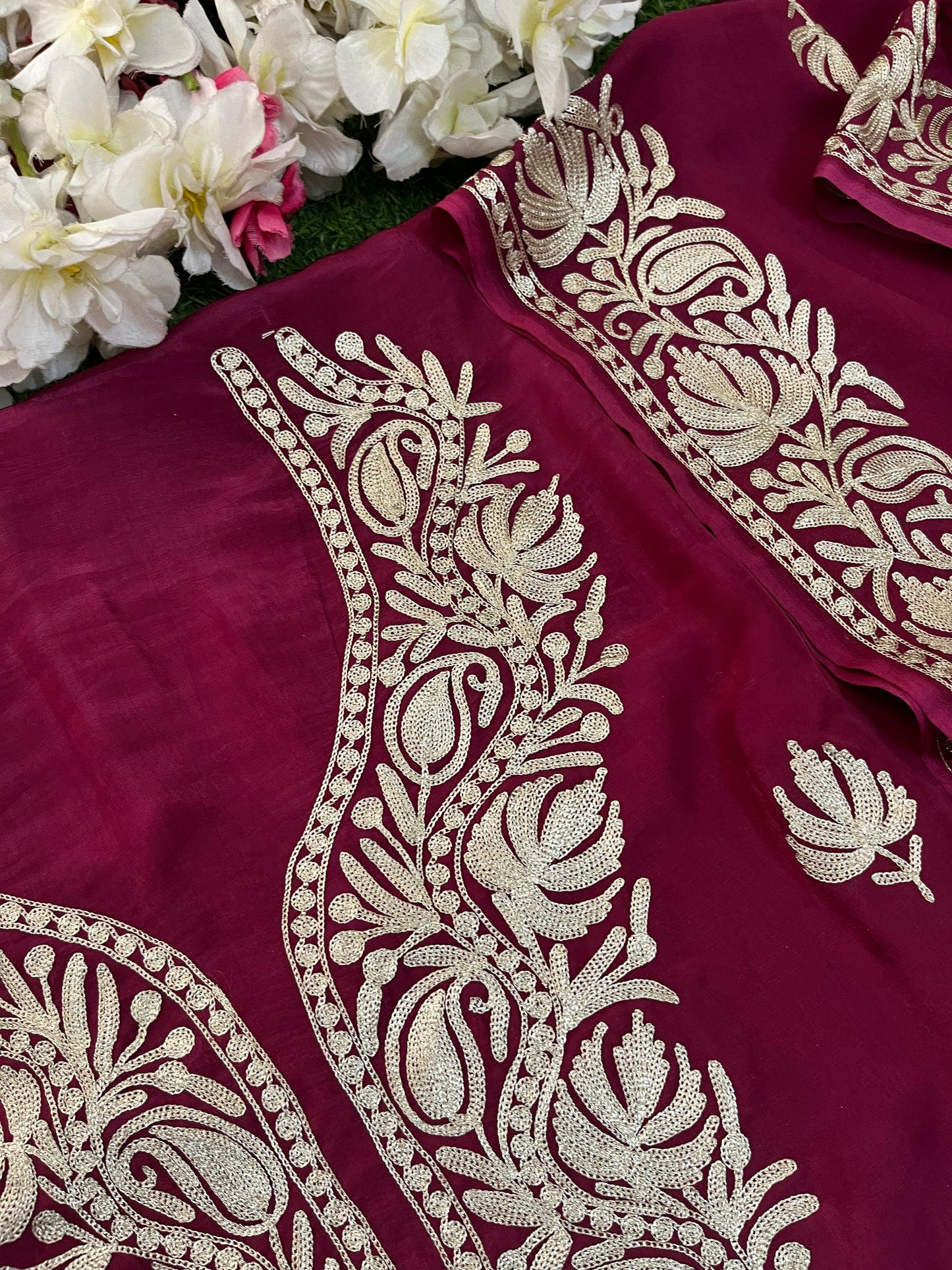 ‘Kalaa’ Burgundy Crape Kashmiri Suit