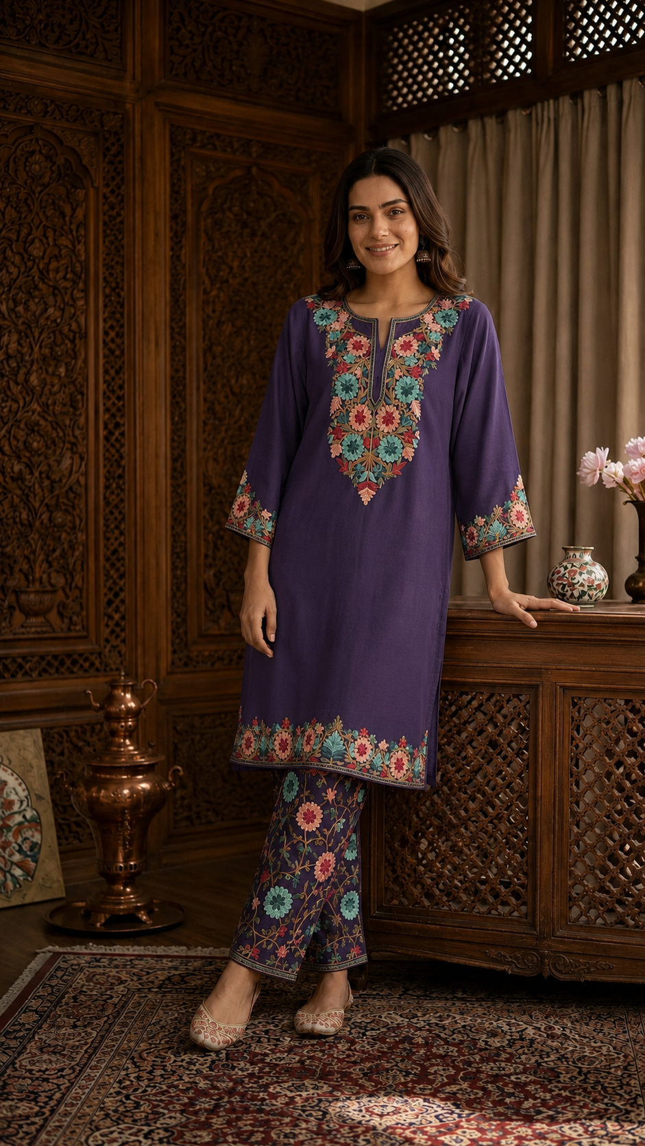 Purple Cotton Stitched Co-ord Se(42)