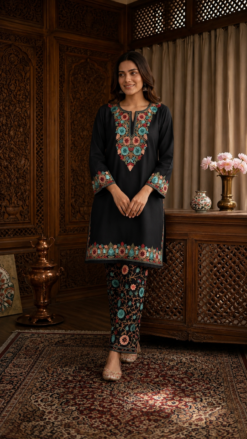 Black Cotton Stitched Co-ord Set(42)