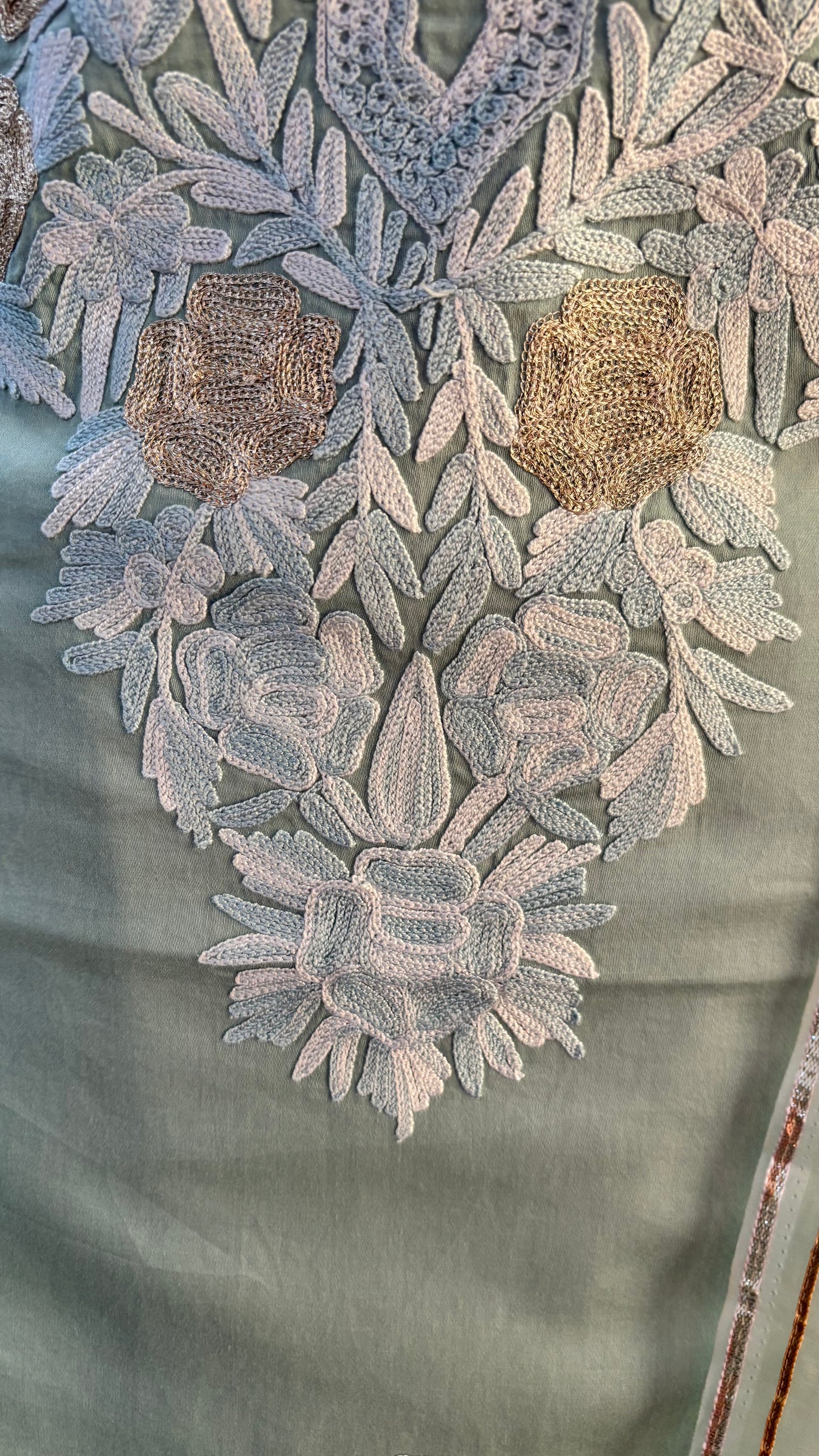 Blue Satin Cotton Kashmiri Suit