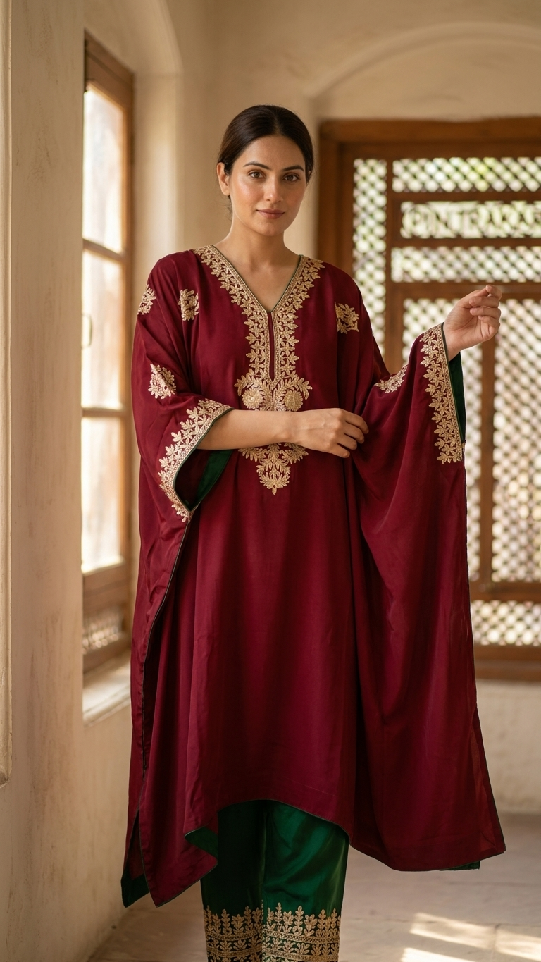 Maroon Crape Kashmiri Kaftan Set size (56)