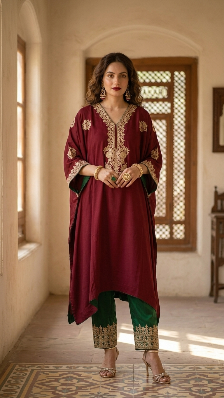 Maroon Crape Kashmiri Kaftan Set size (56)