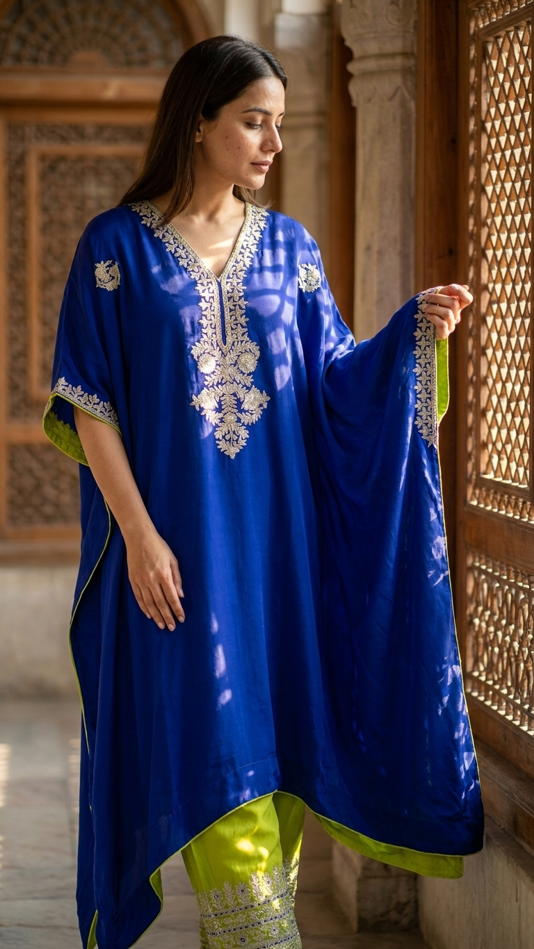Royal Blue Crape Kashmiri Kaftan Set size (44)
