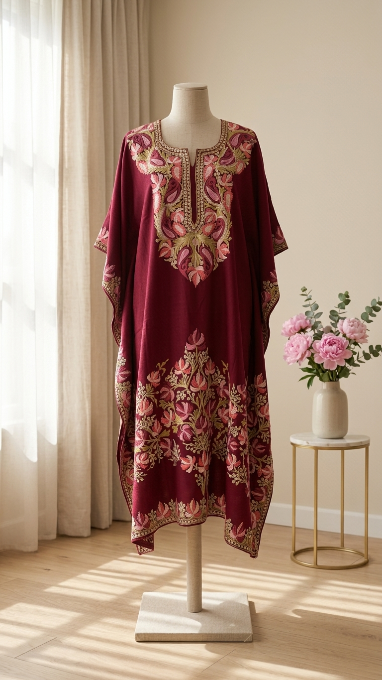 Maroon Woollen Kashmiri Kaftan Set