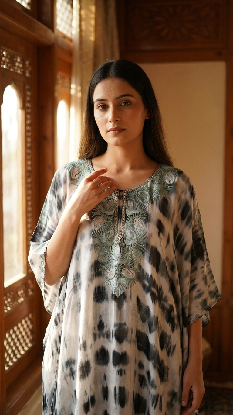 Grey Pure Georgette Shibori Kaftan (46)