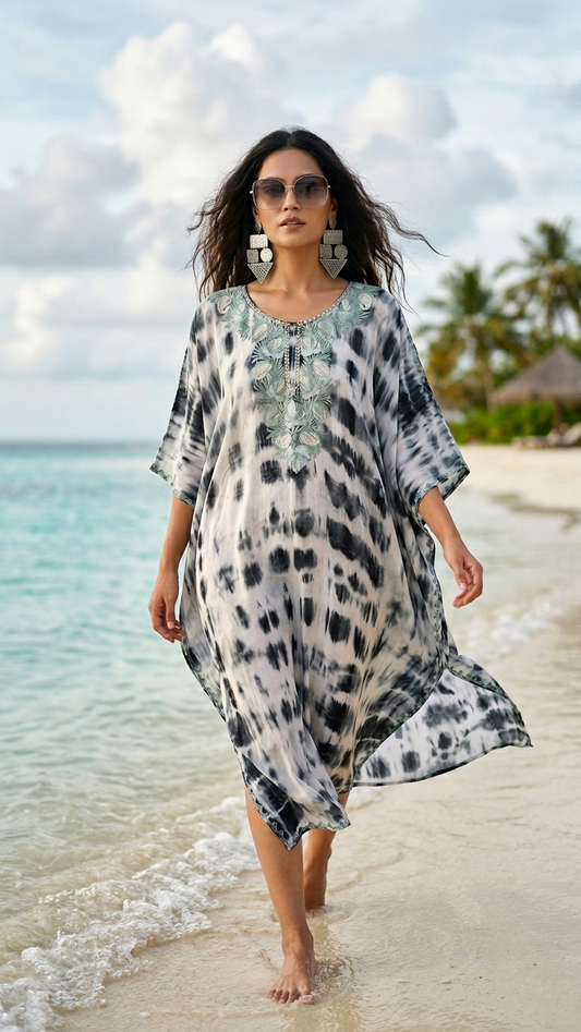 Grey Pure Georgette Shibori Kaftan (46)