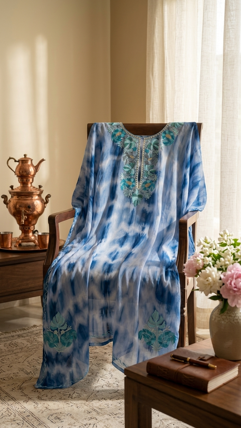 Ice Blue Pure Georgette Shibori Kaftan (44)