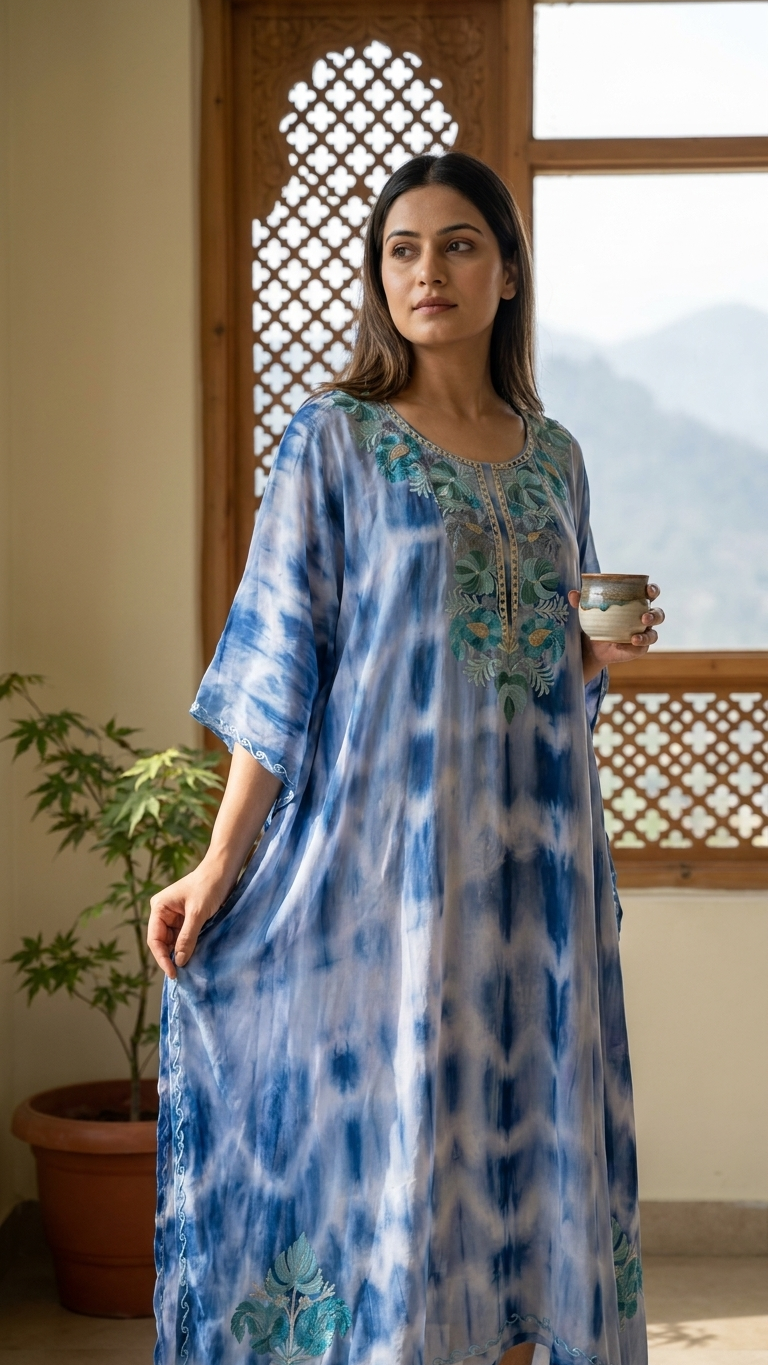 Ice Blue Pure Georgette Shibori Kaftan (44)